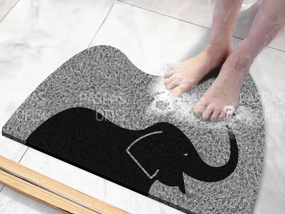 Fil Tasarımlı Banyo Paspası Su Emici Özellikli Kaymaz Banyo Paspası Gri