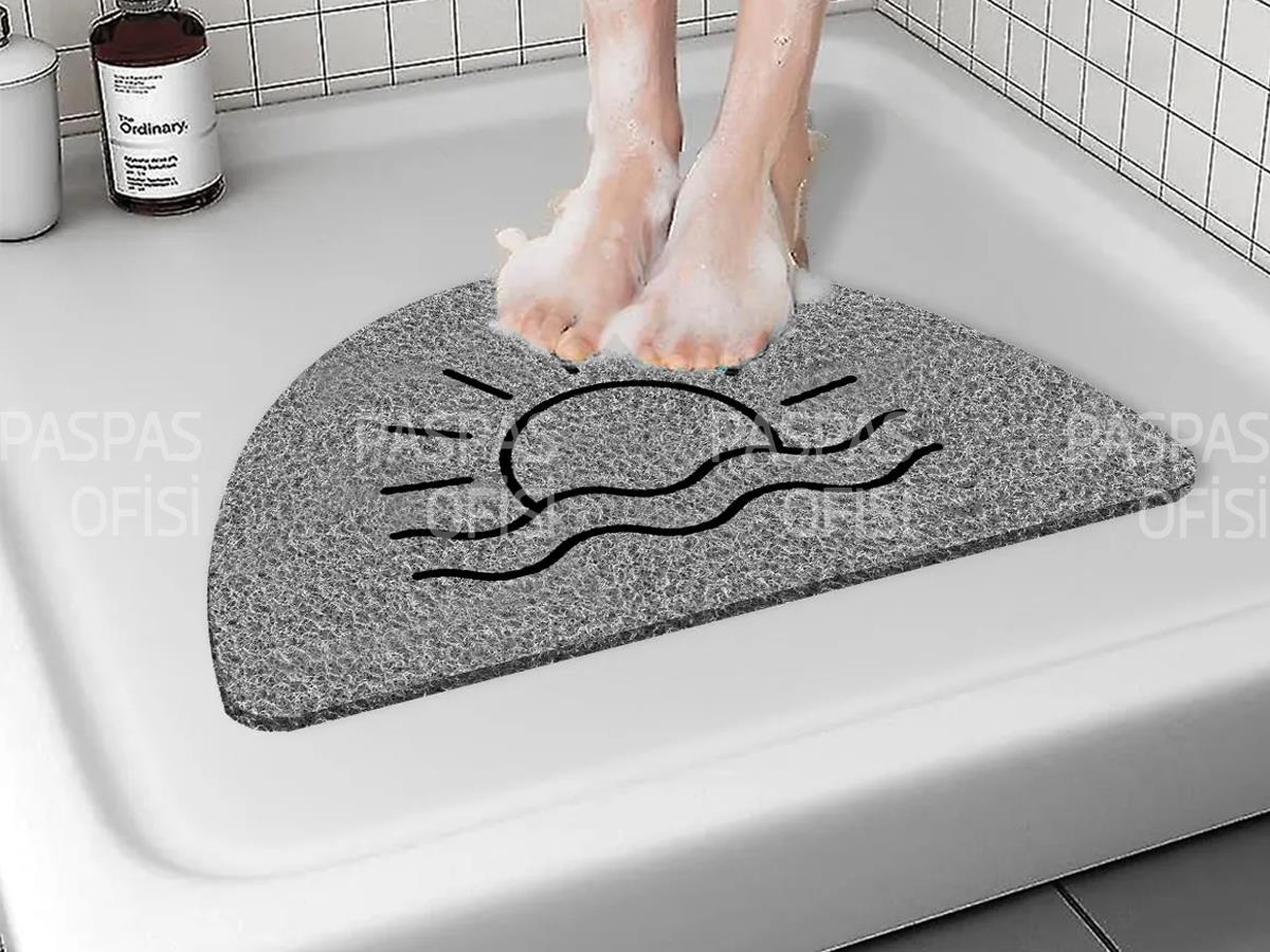 Güneş Tasarımlı Kaymaz Banyo Paspası Duşa Kabin Küvet Paspası Gri