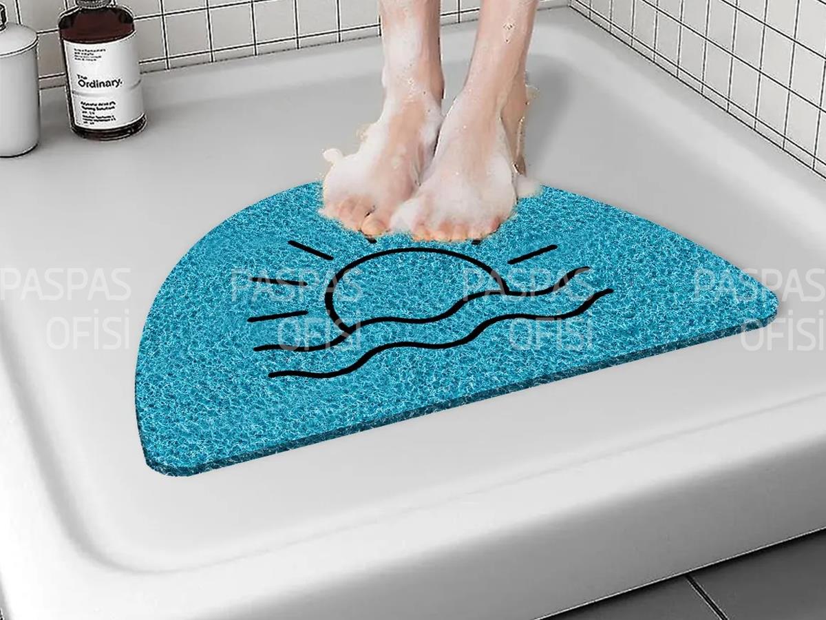 Güneş Tasarımlı Kaymaz Banyo Paspası Duşa Kabin Küvet Paspası Mavi