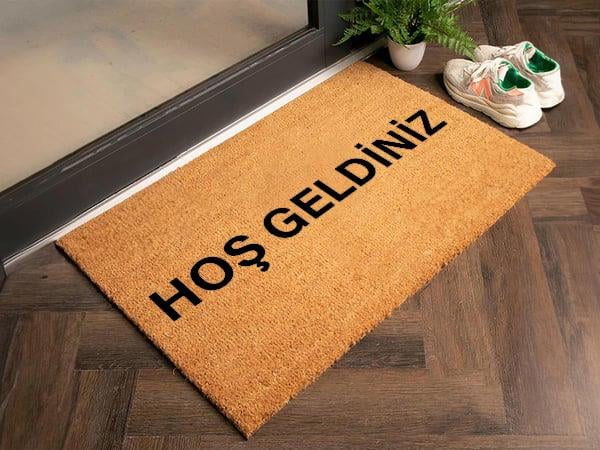 Hoş Geldiniz Yazılı Koko Paspas Kaymaz Taban Dijital Baskı