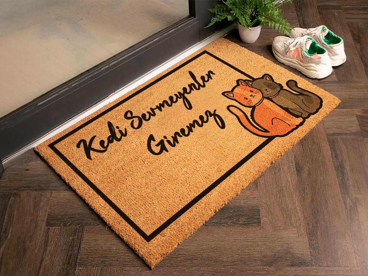 Kedi Sevmeyen Giremez Yazılı Kedili Paspas Dış Kapı Paspası Ev Paspası Koko Paspas