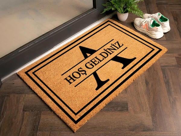 Kişiye Özel Harfli ve Çerçeveli Koko Paspas Kapı Önü Paspas