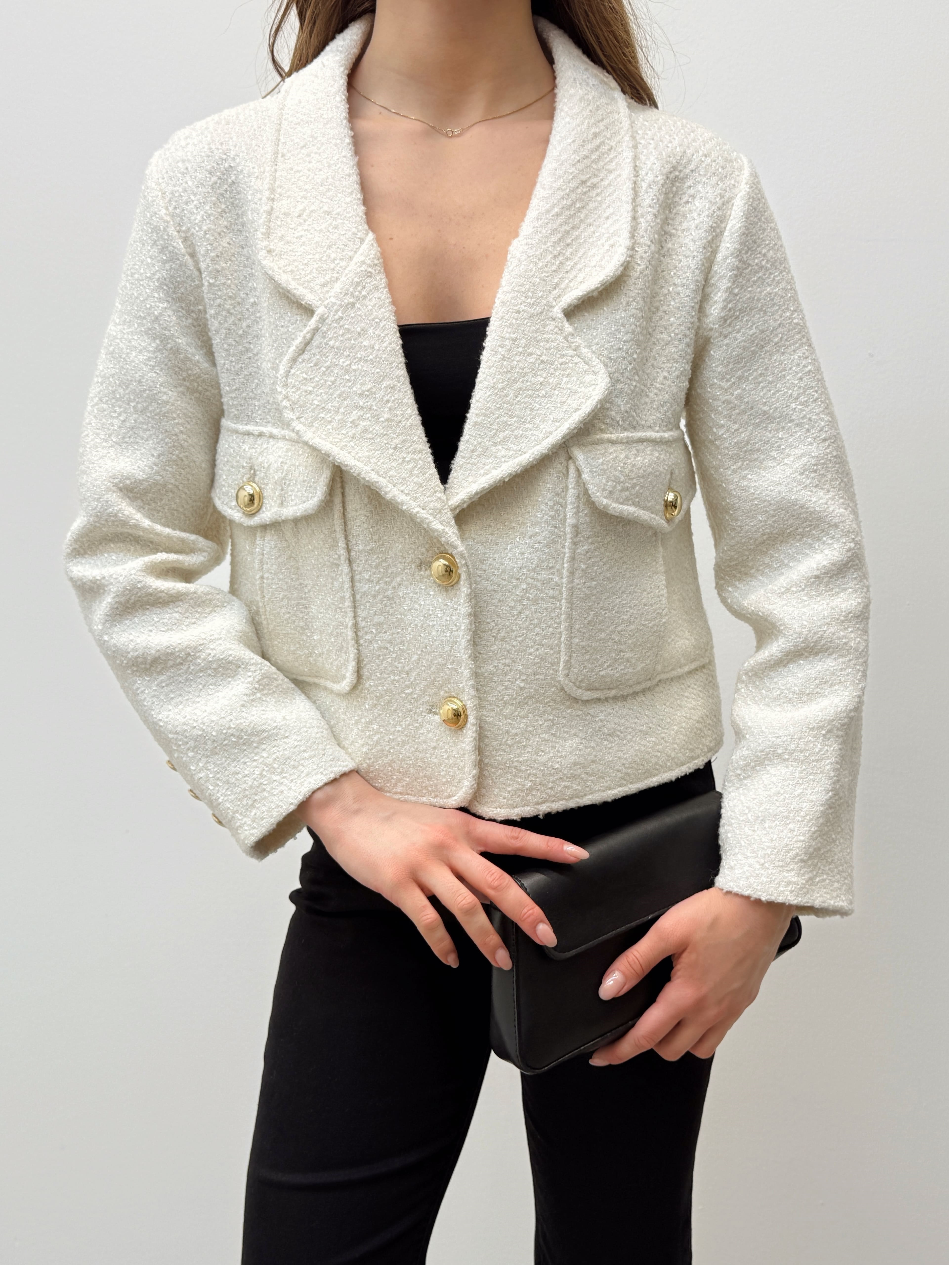 Ekru Yün Karışımlı Tüvit Ceket