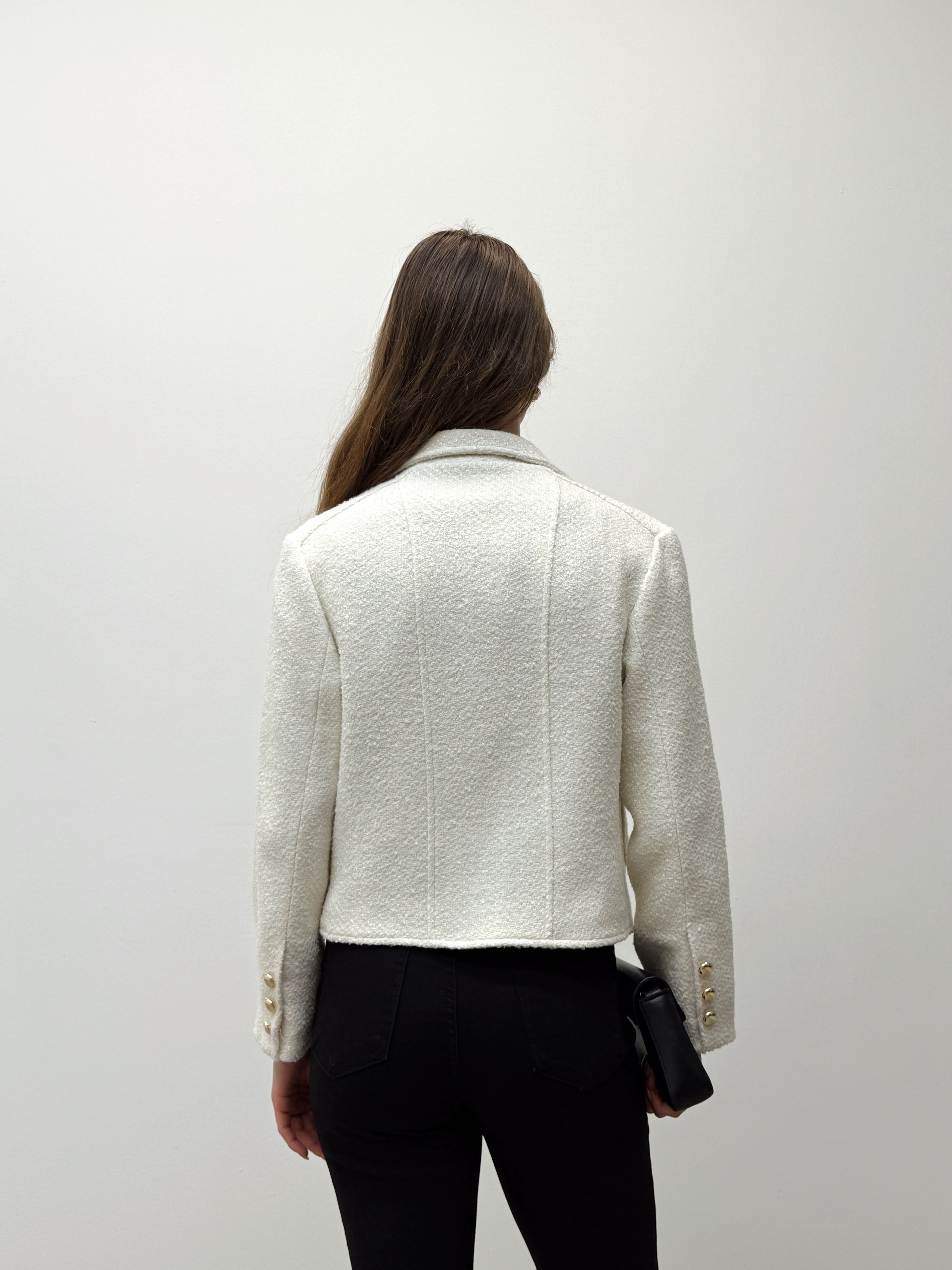 Ekru Yün Karışımlı Tüvit Ceket