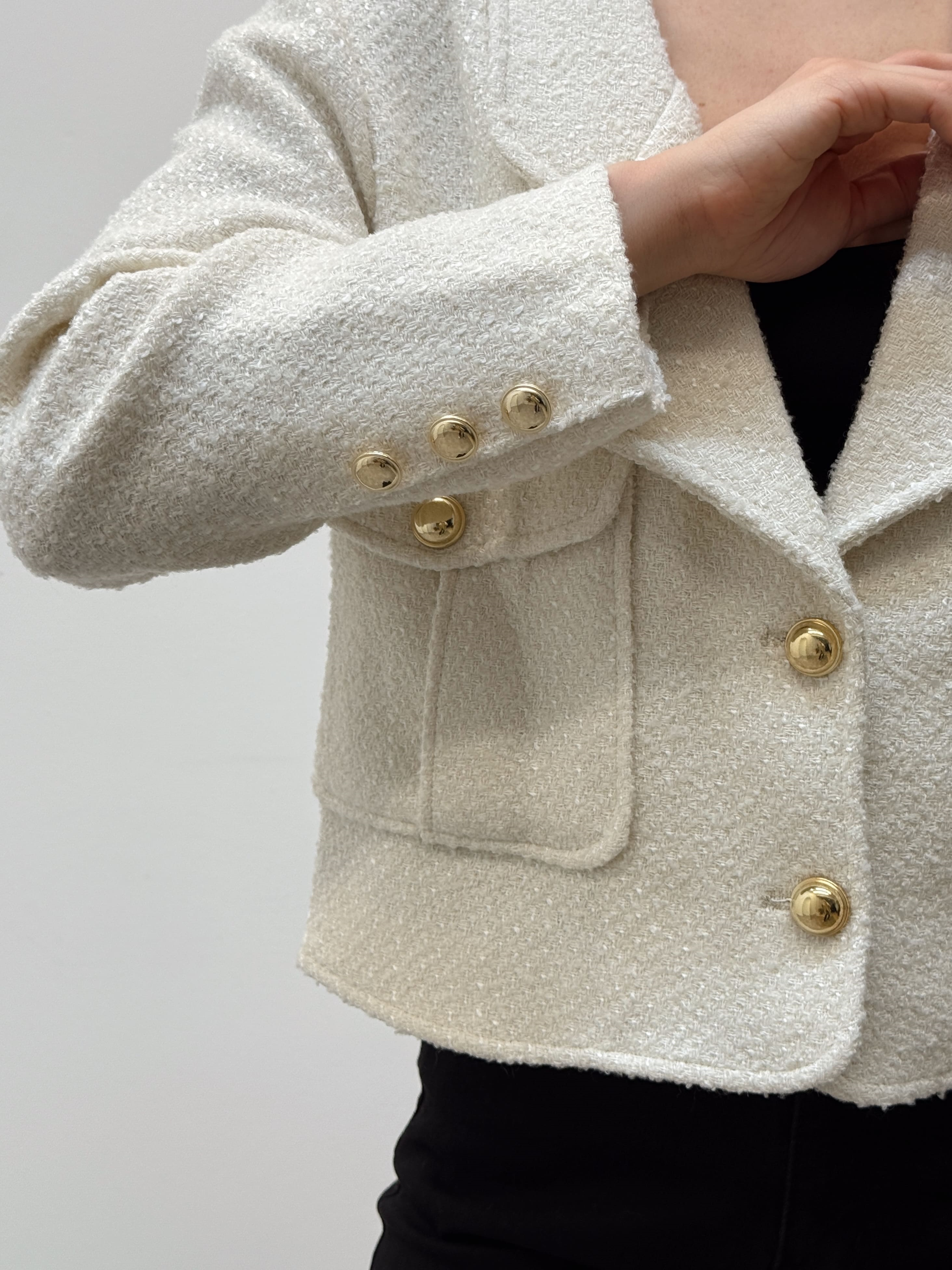 Ekru Yün Karışımlı Tüvit Ceket