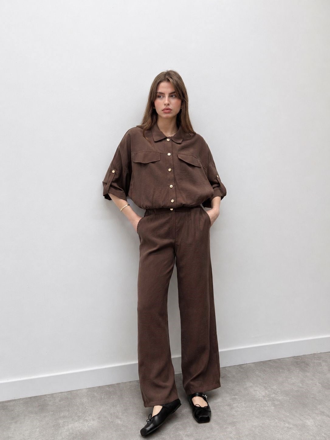 Elara Ceket Pantolon Kahve Takım