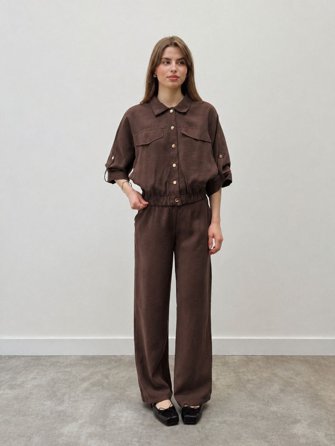 Elara Ceket Pantolon Kahve Takım