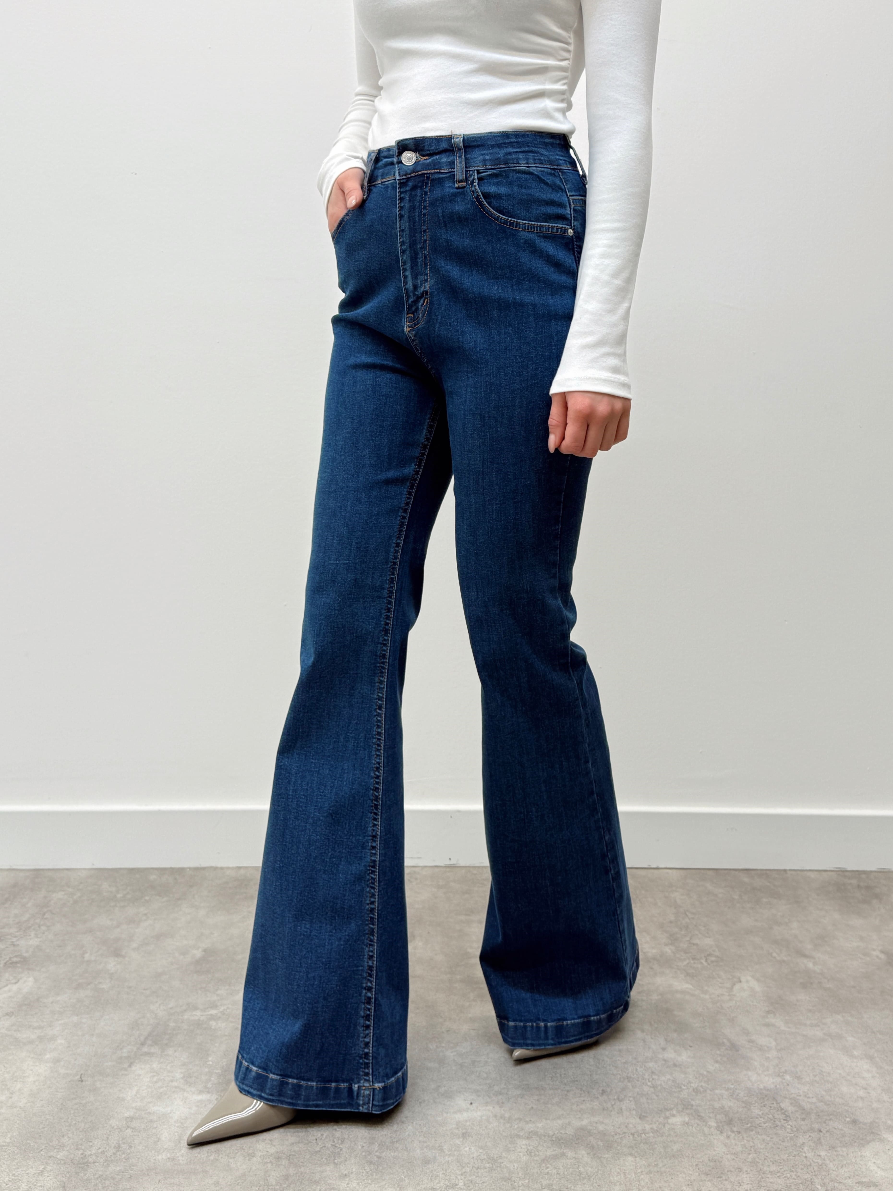 İspanyol Paça Yüksek Bel Açık Mavi Pantolon