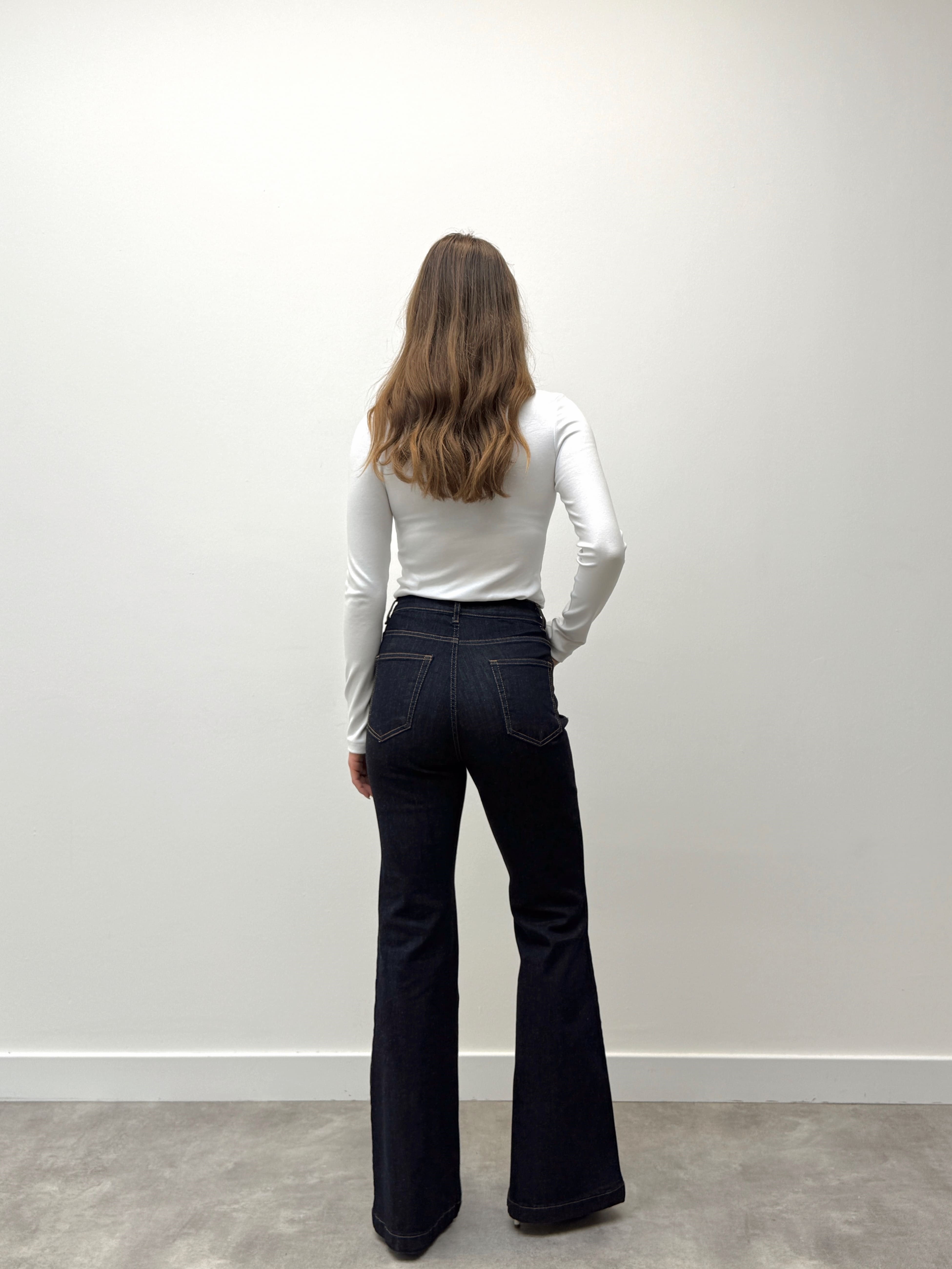 İspanyol Paça Yüksek Bel Koyu Mavi Pantolon