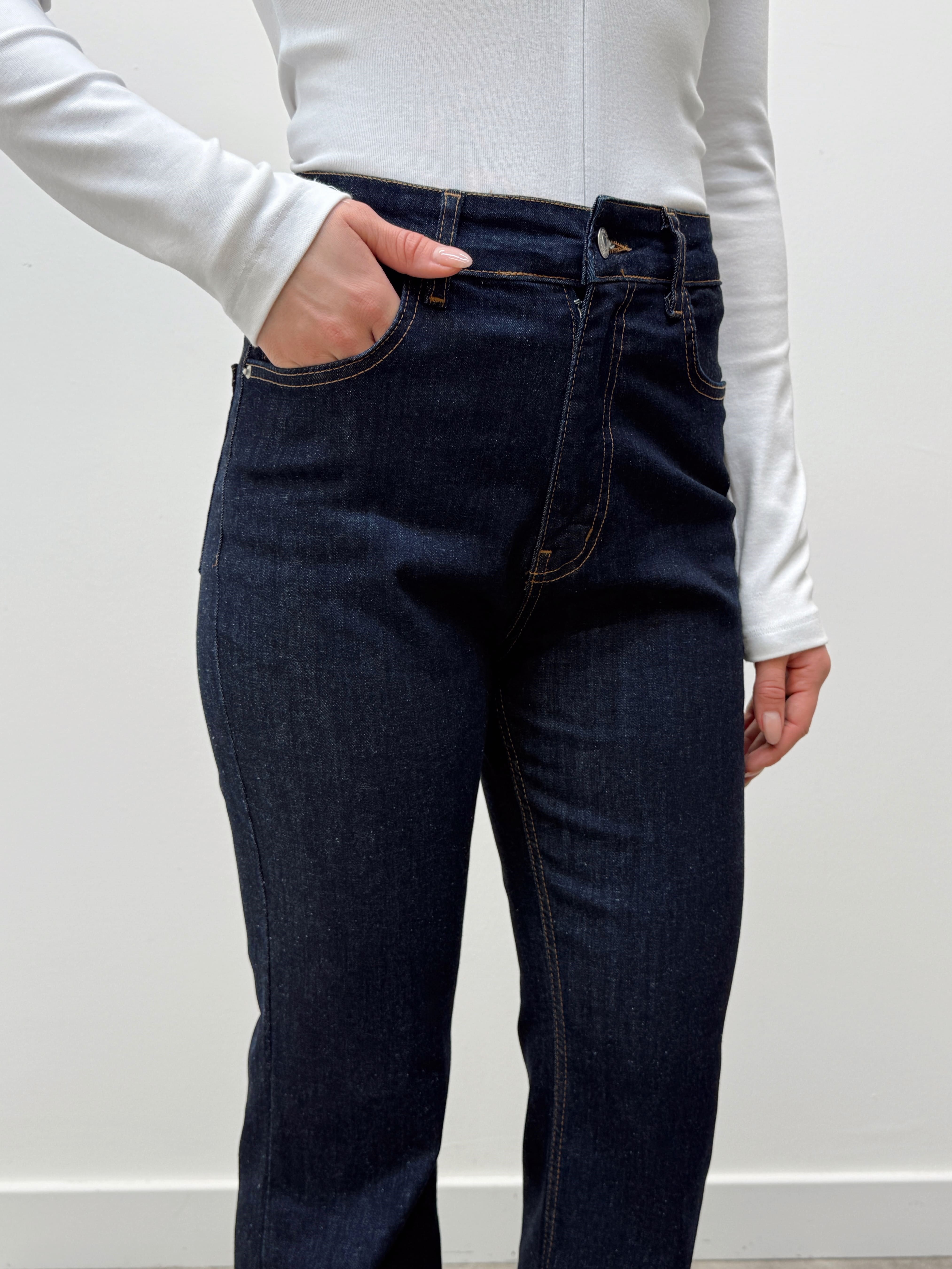 İspanyol Paça Yüksek Bel Koyu Mavi Pantolon