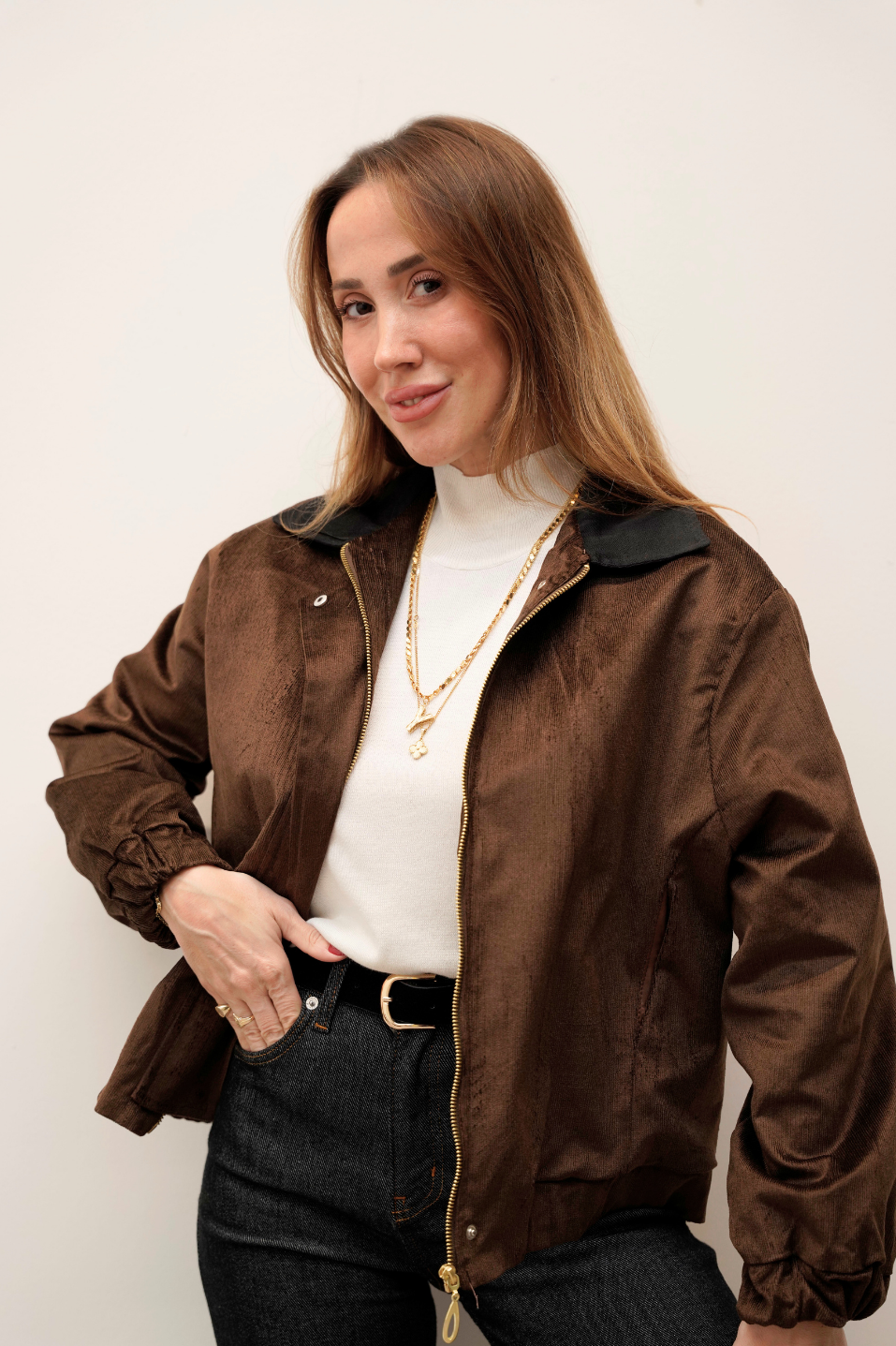 Kadife Bomber Fermuarlı Kahve Ceket 