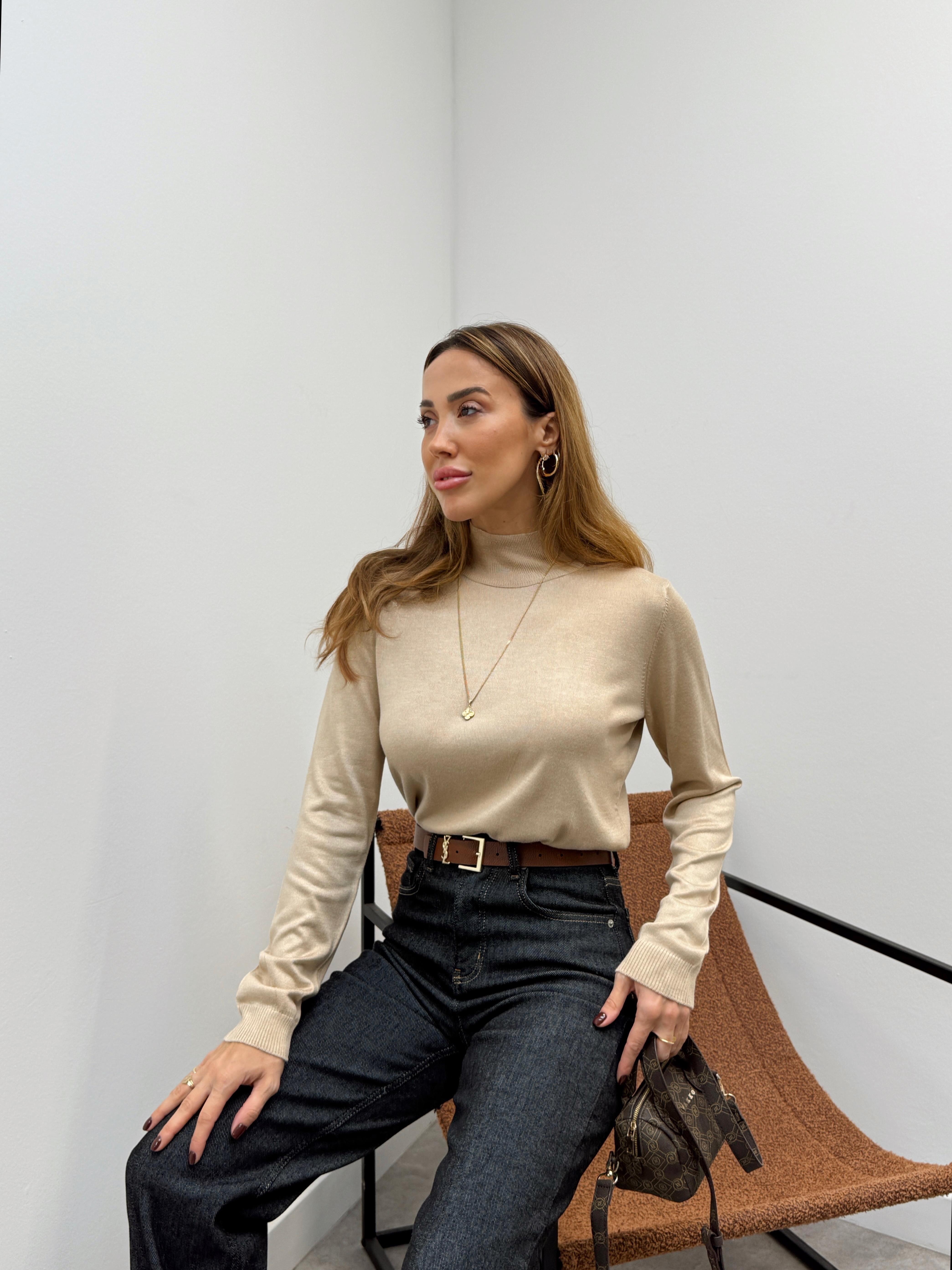 Kadın Balıkçı Yaka Bej Kazak