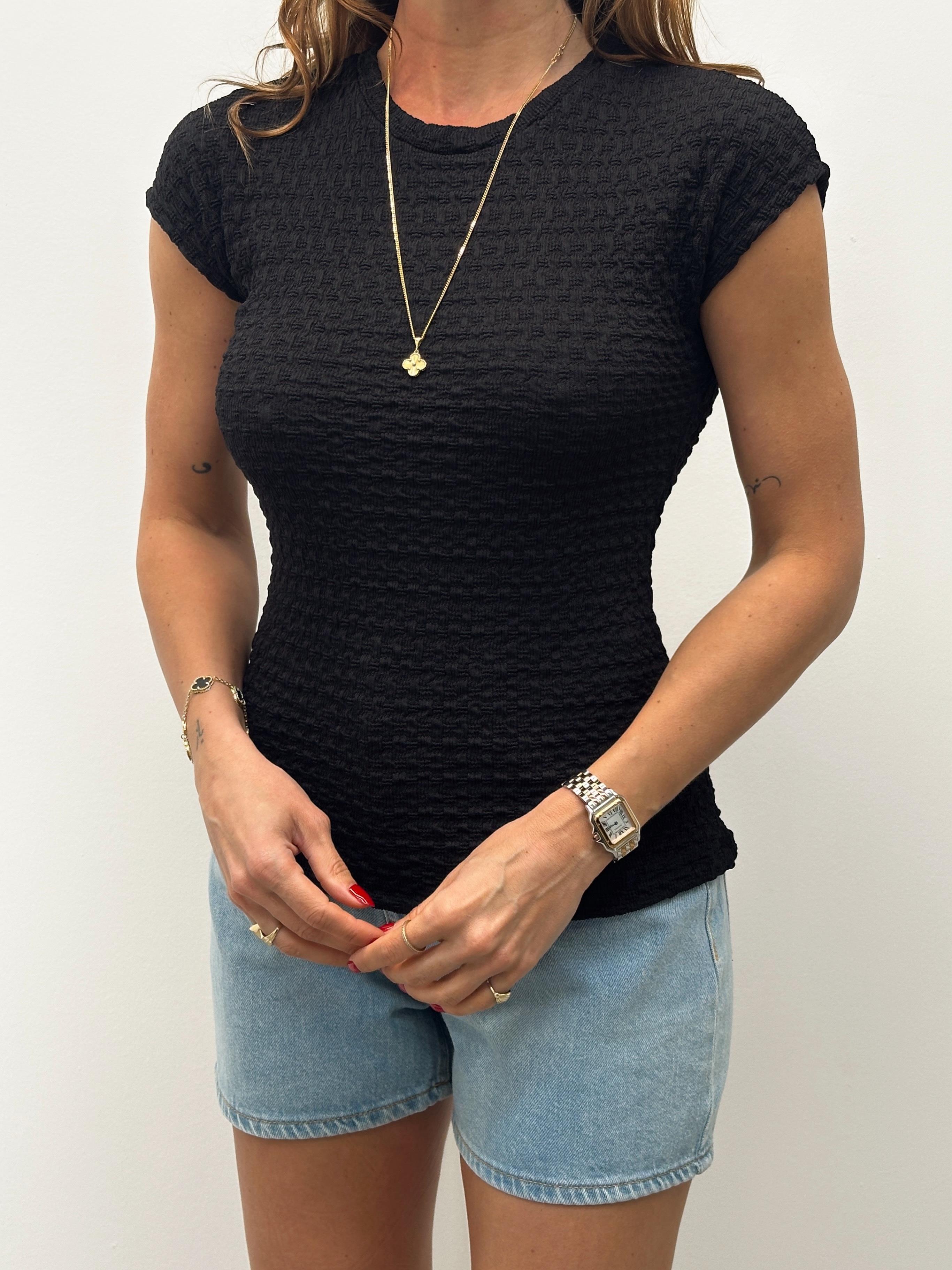 Kadın Bürümcük Doku T Kol Basic Siyah Bluz