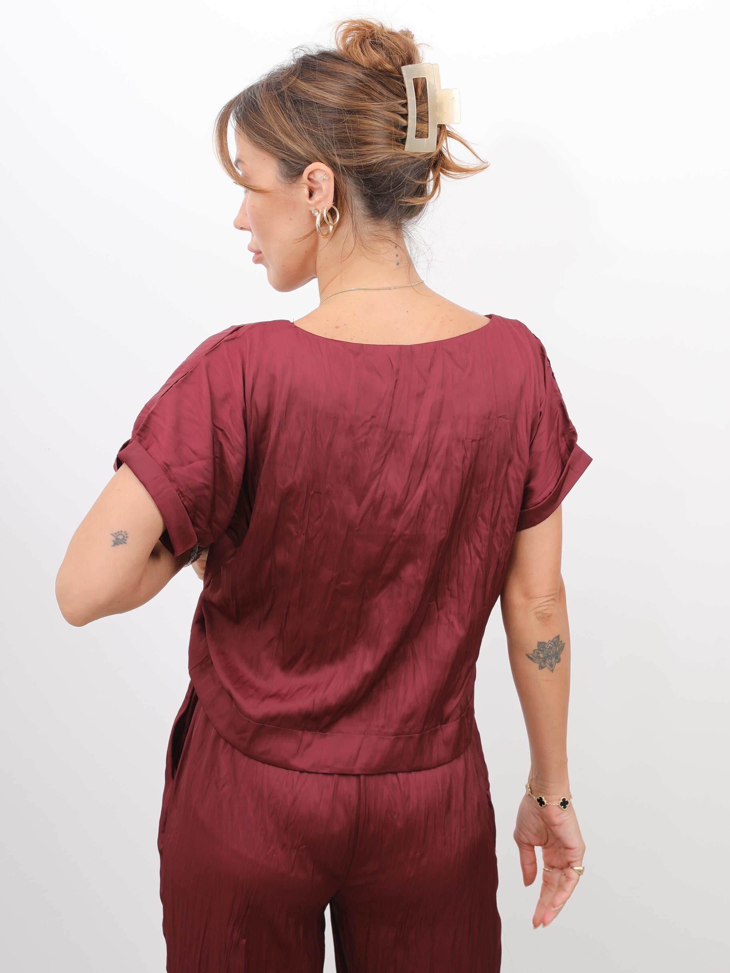 Kadın Crush Kumaş Bluz Pantolon Bordo Takım