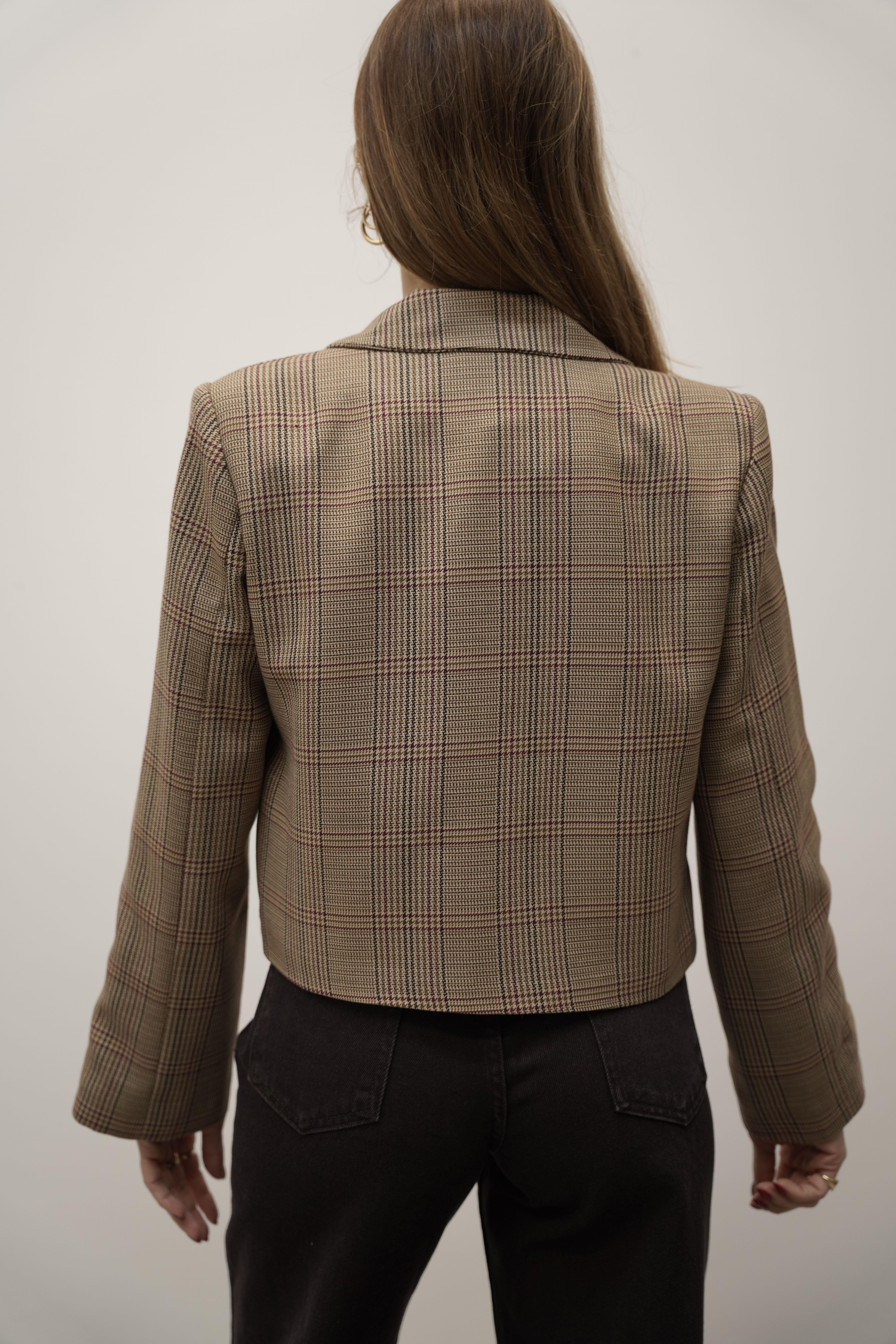 Kadın Kazayağı  Desenli Blazer Ceket