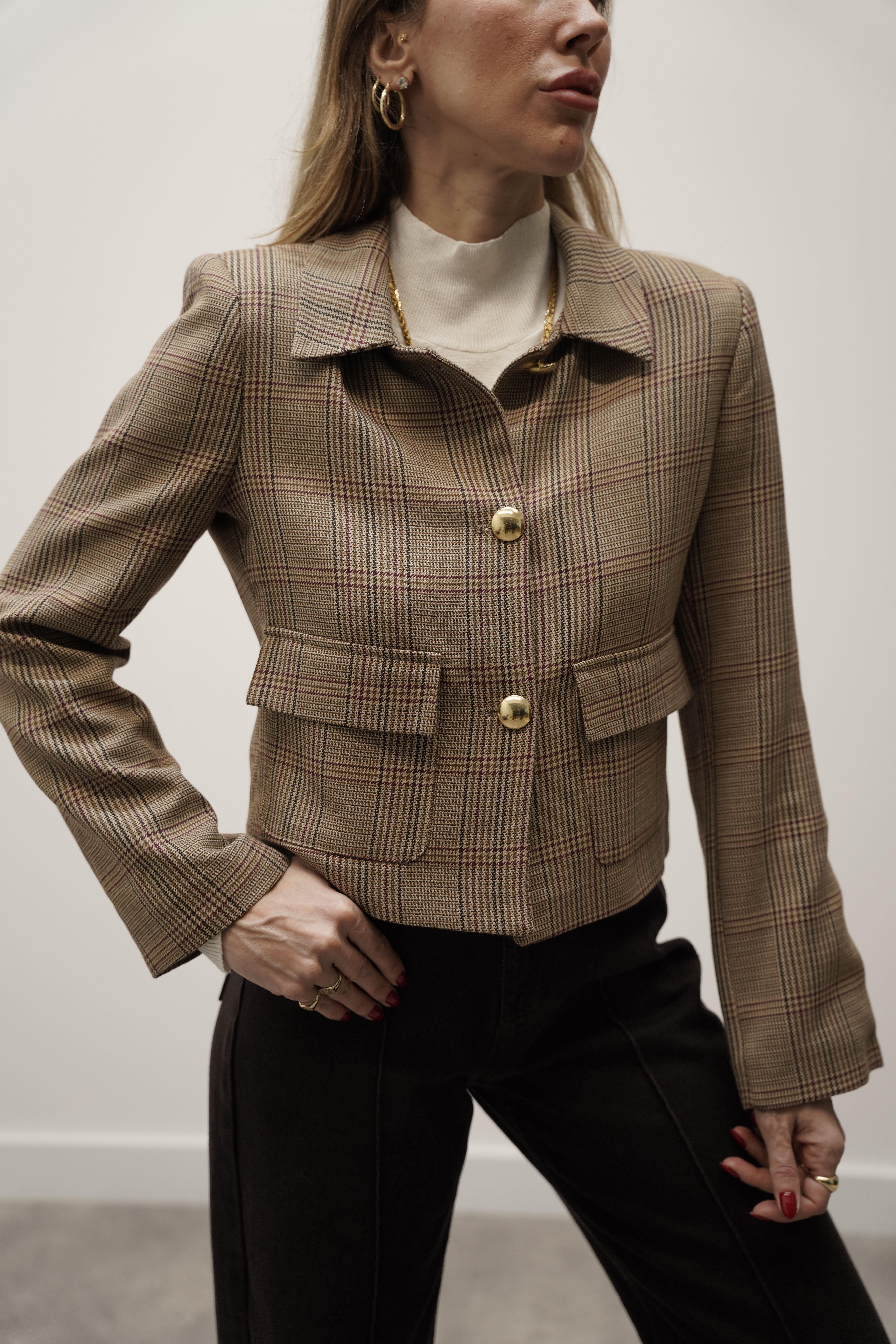 Kadın Kazayağı  Desenli Blazer Ceket