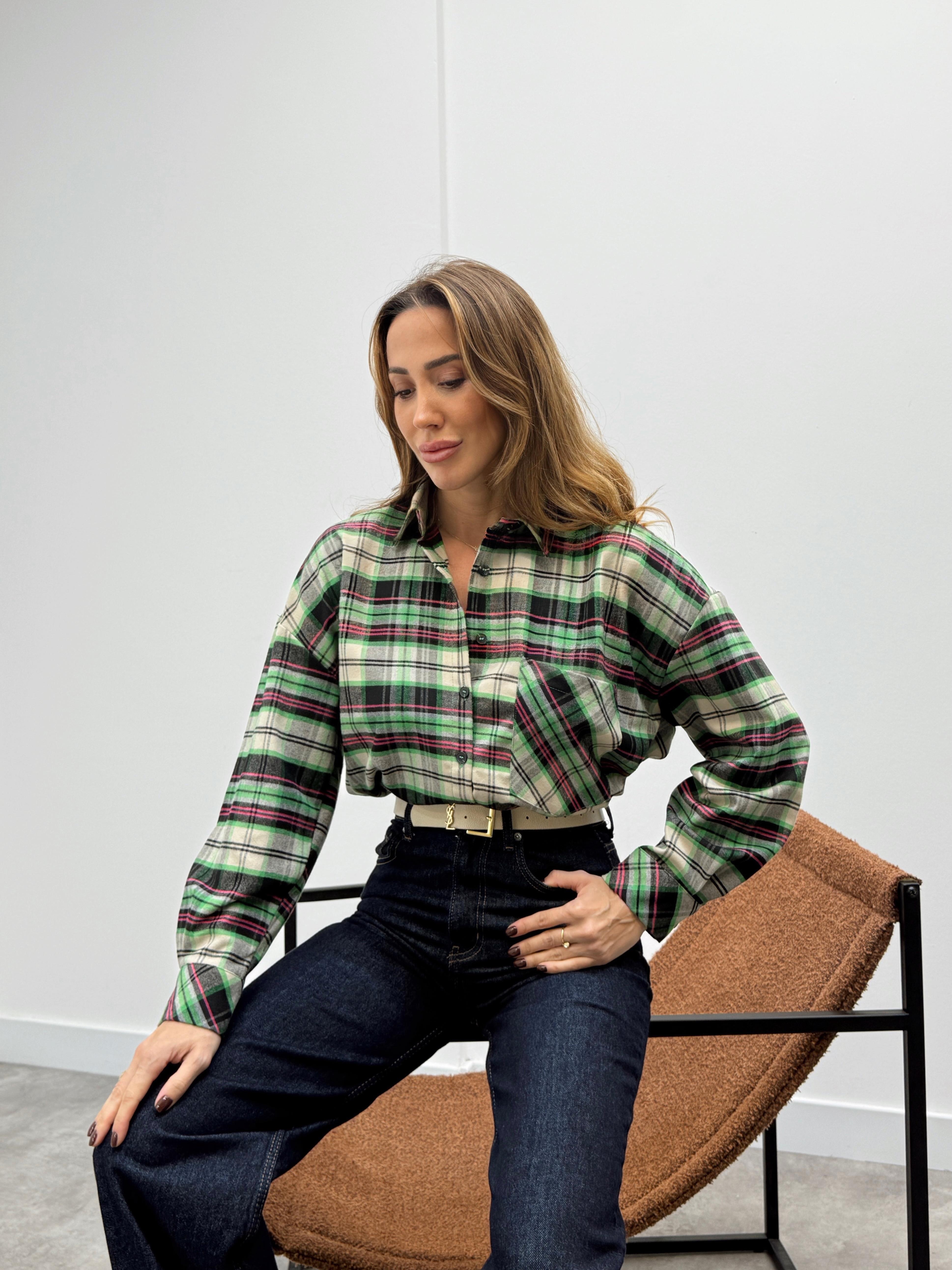 Kadın Elva Pembe Oduncu Oversıze Gömlek