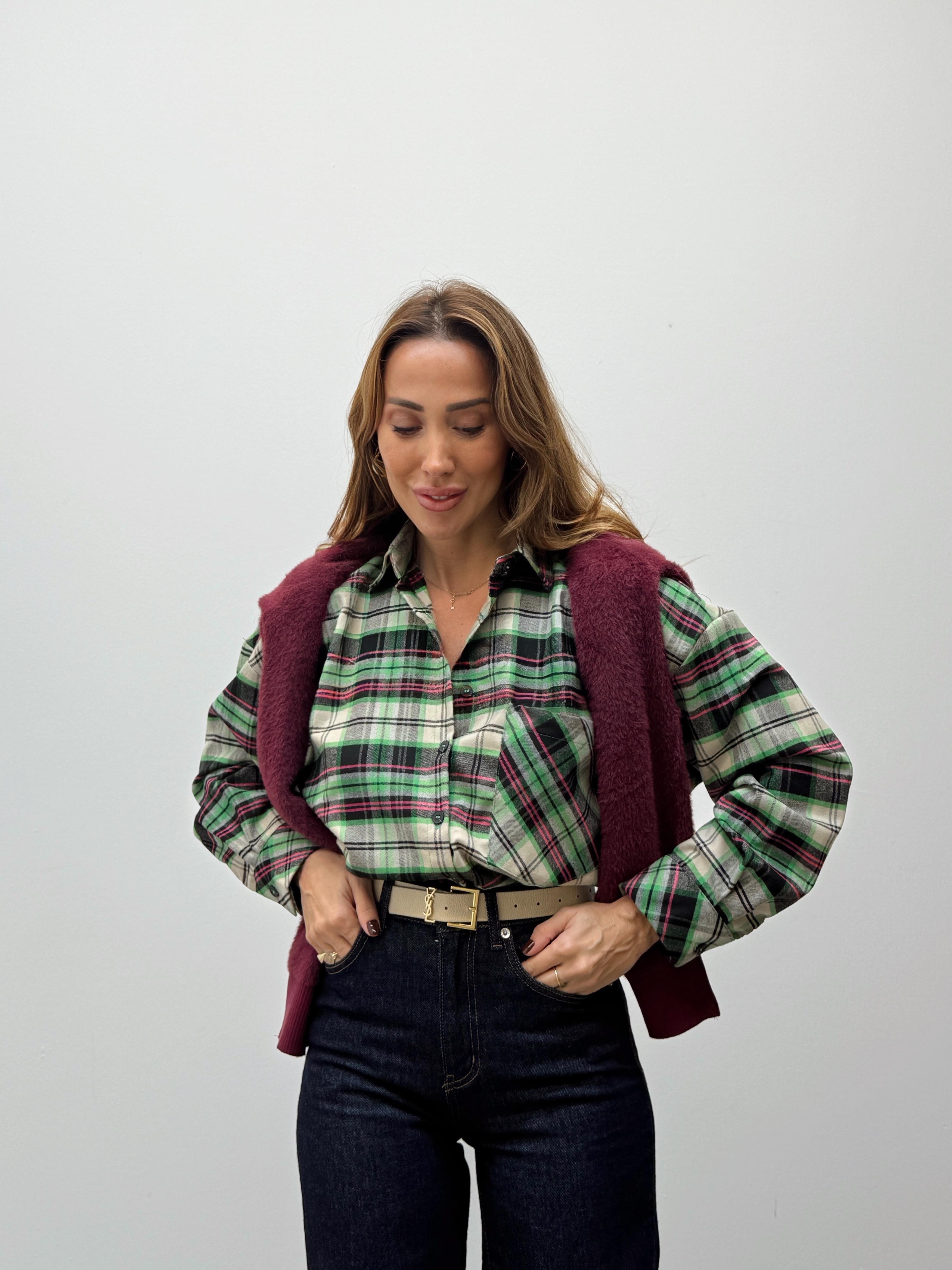 Kadın Elva Pembe Oduncu Oversıze Gömlek