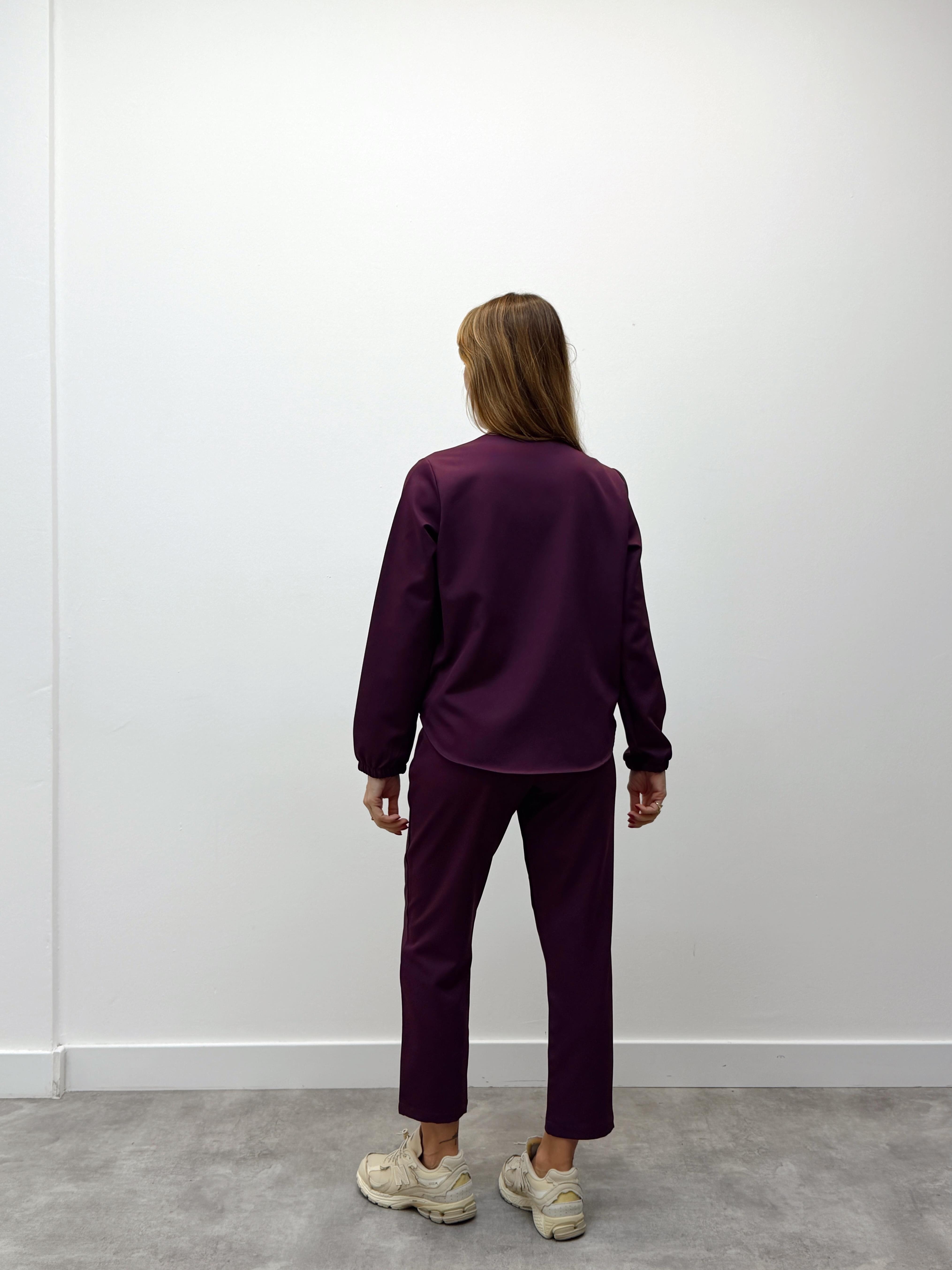 Kadın Fermuarlı Ceket Pantolon Alt-Üst Mürdüm Takım