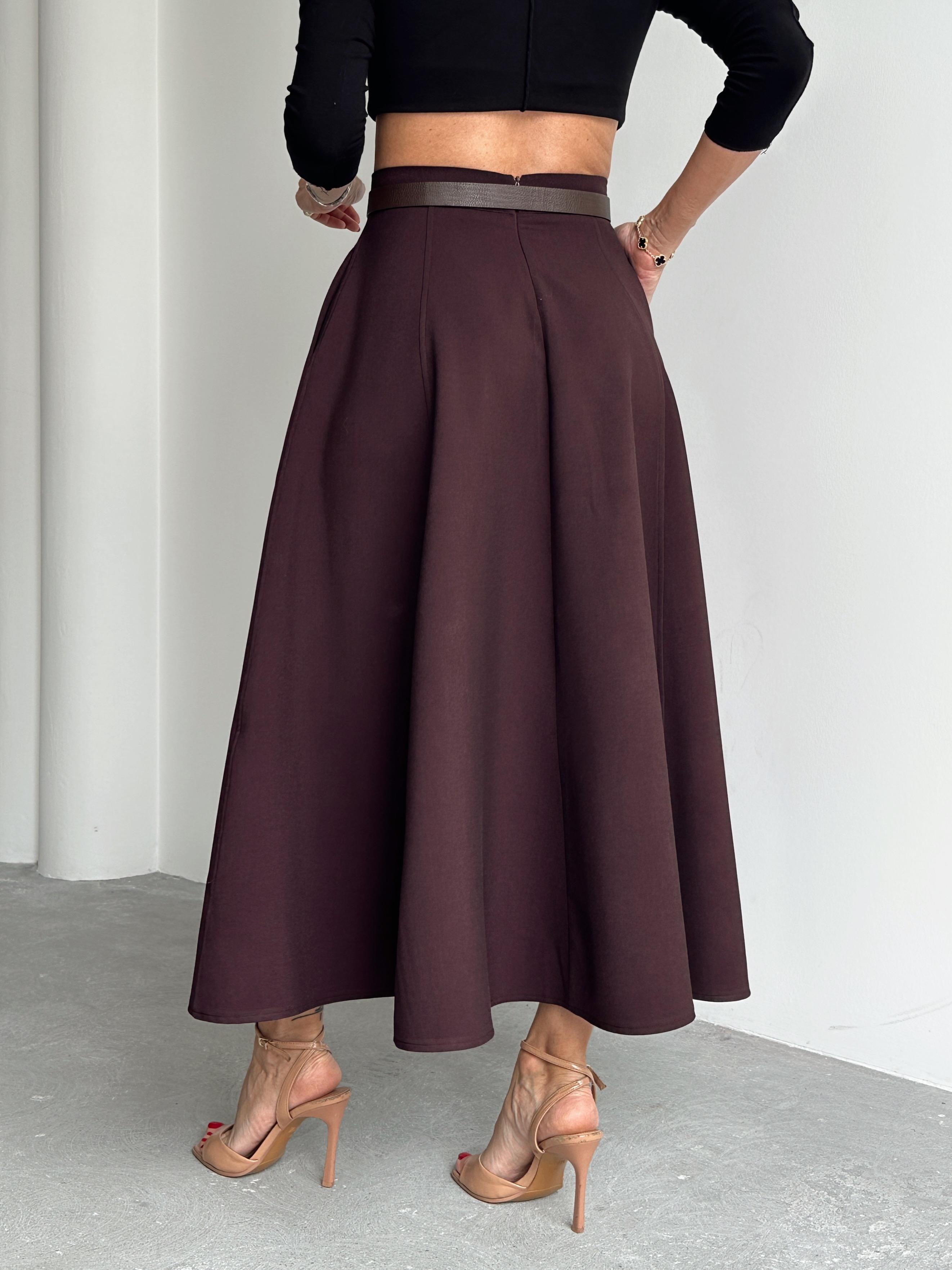 Kadın Fermuarlı Yırtmaçlı Godeli Mürdüm Etek