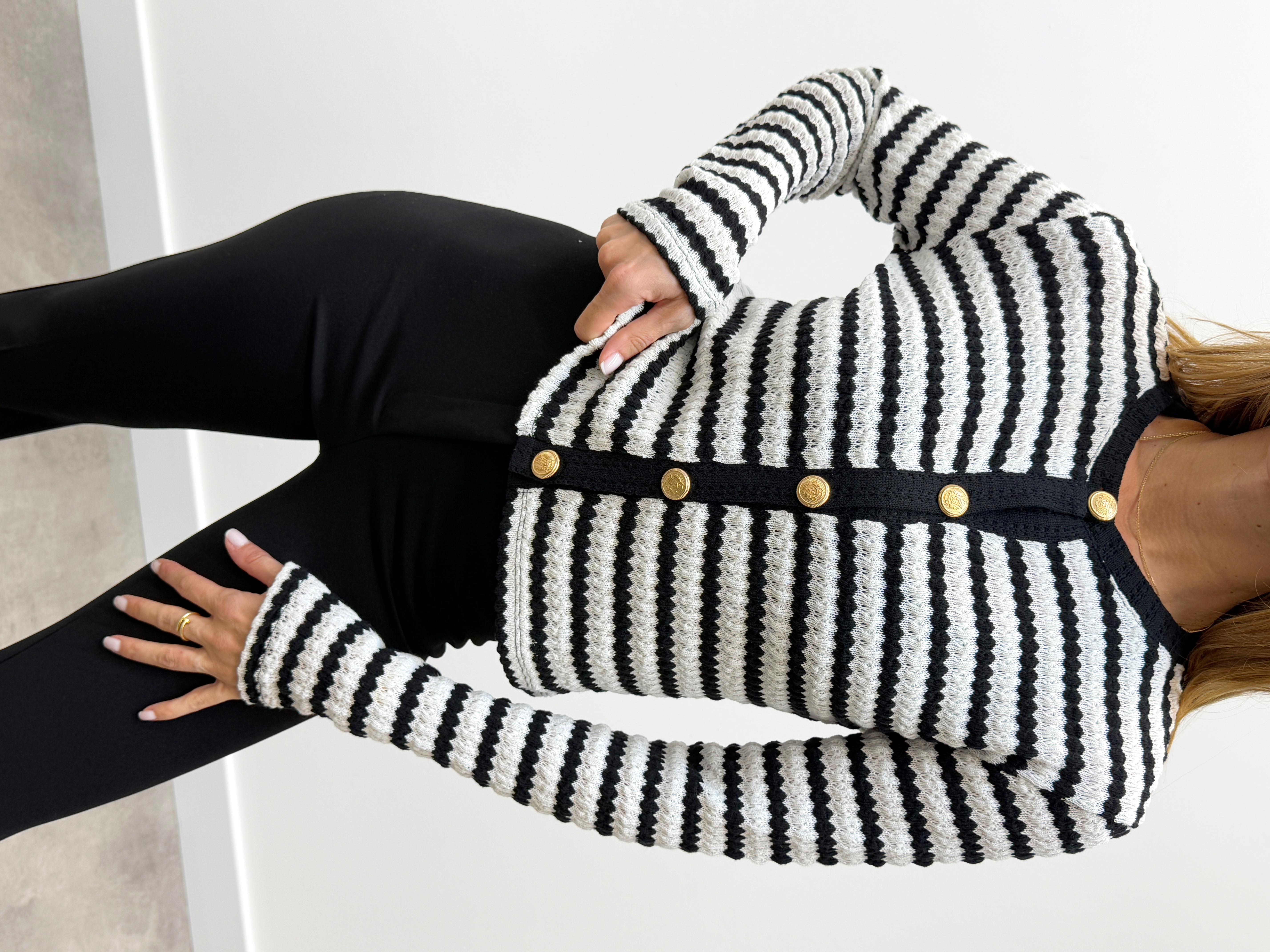 Kadın Gold Düğme Triko Siyah Hırka