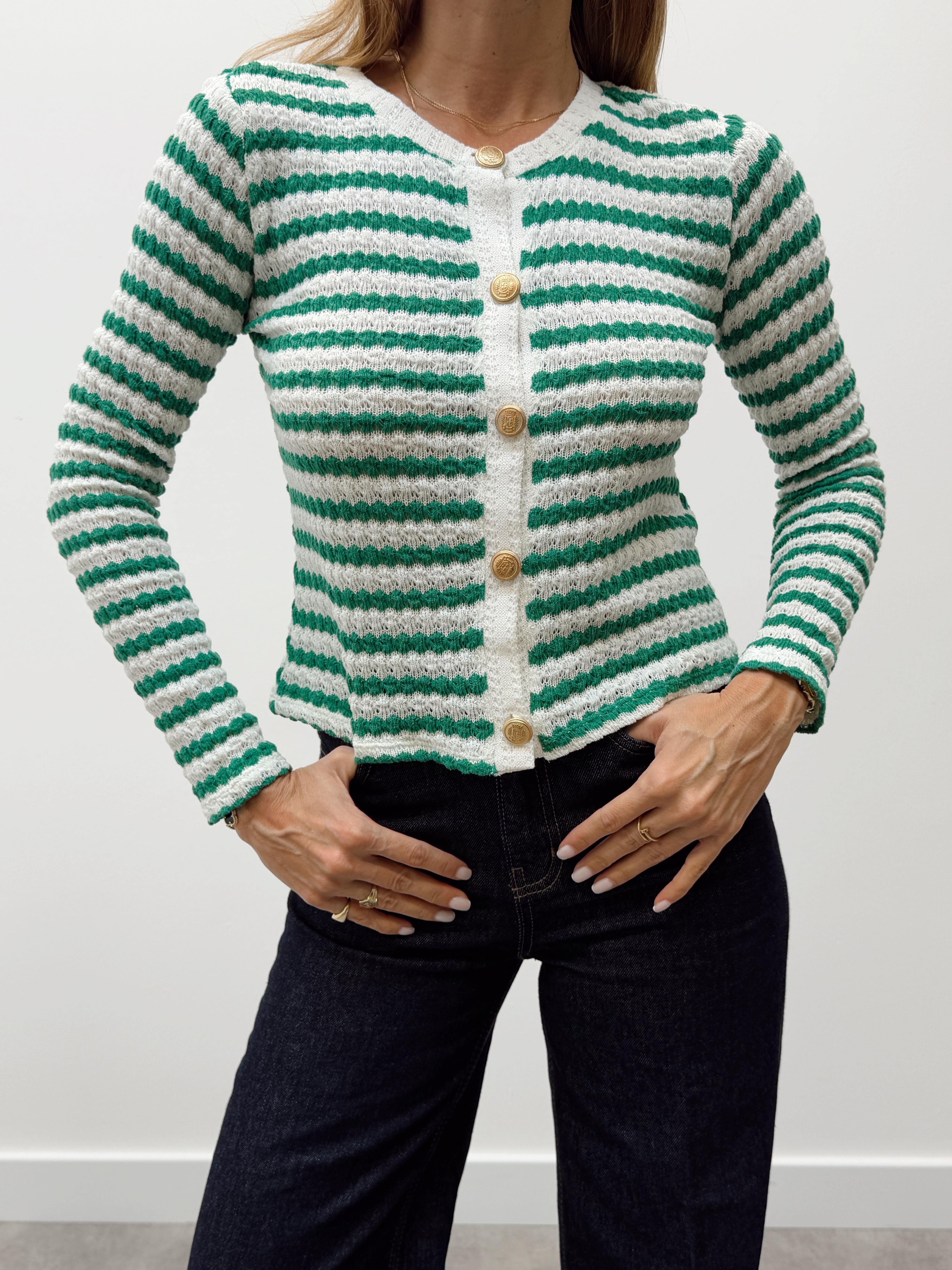 Kadın Gold Düğme Triko Yeşil Hırka