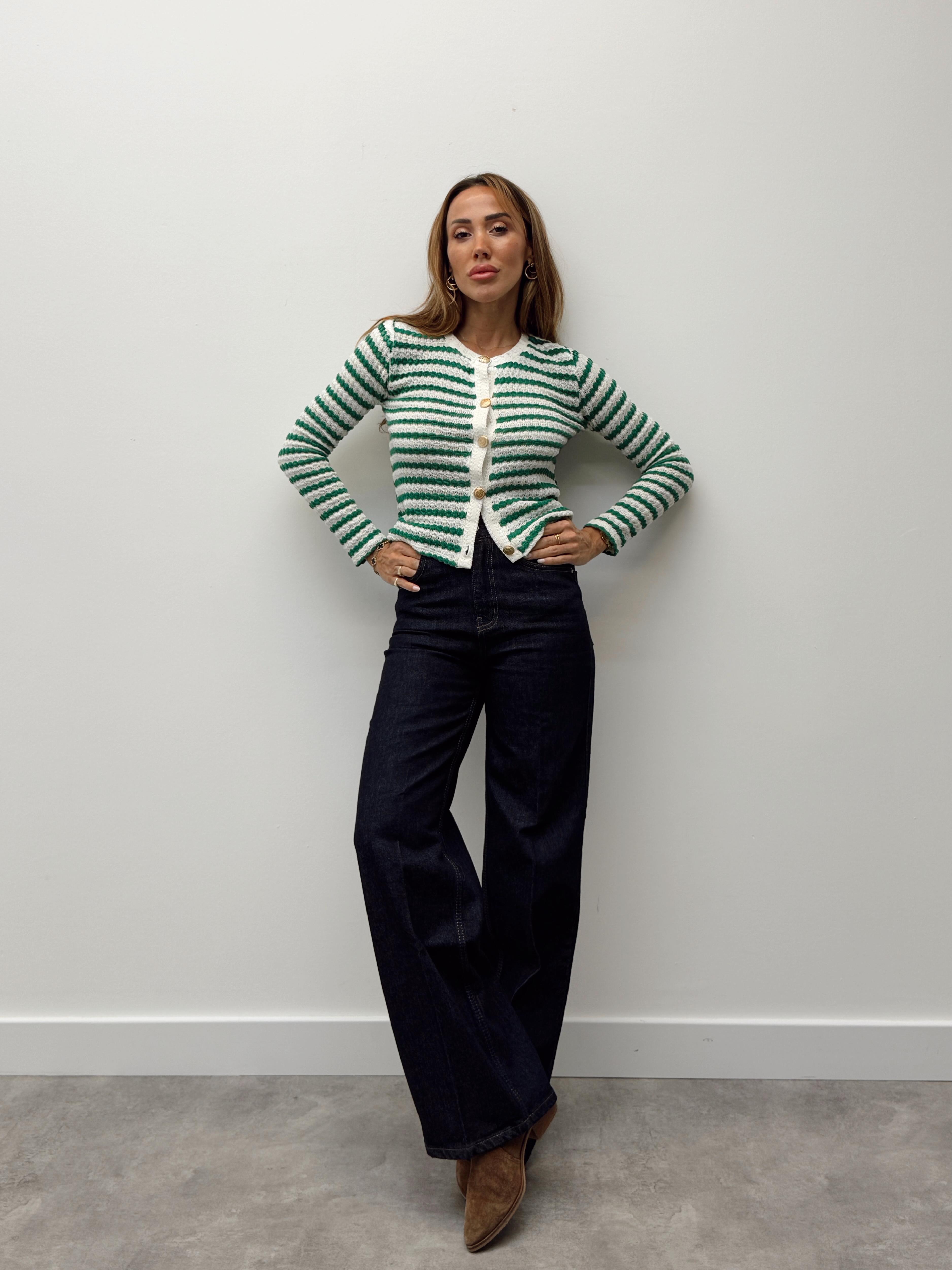 Kadın Gold Düğme Triko Yeşil Hırka