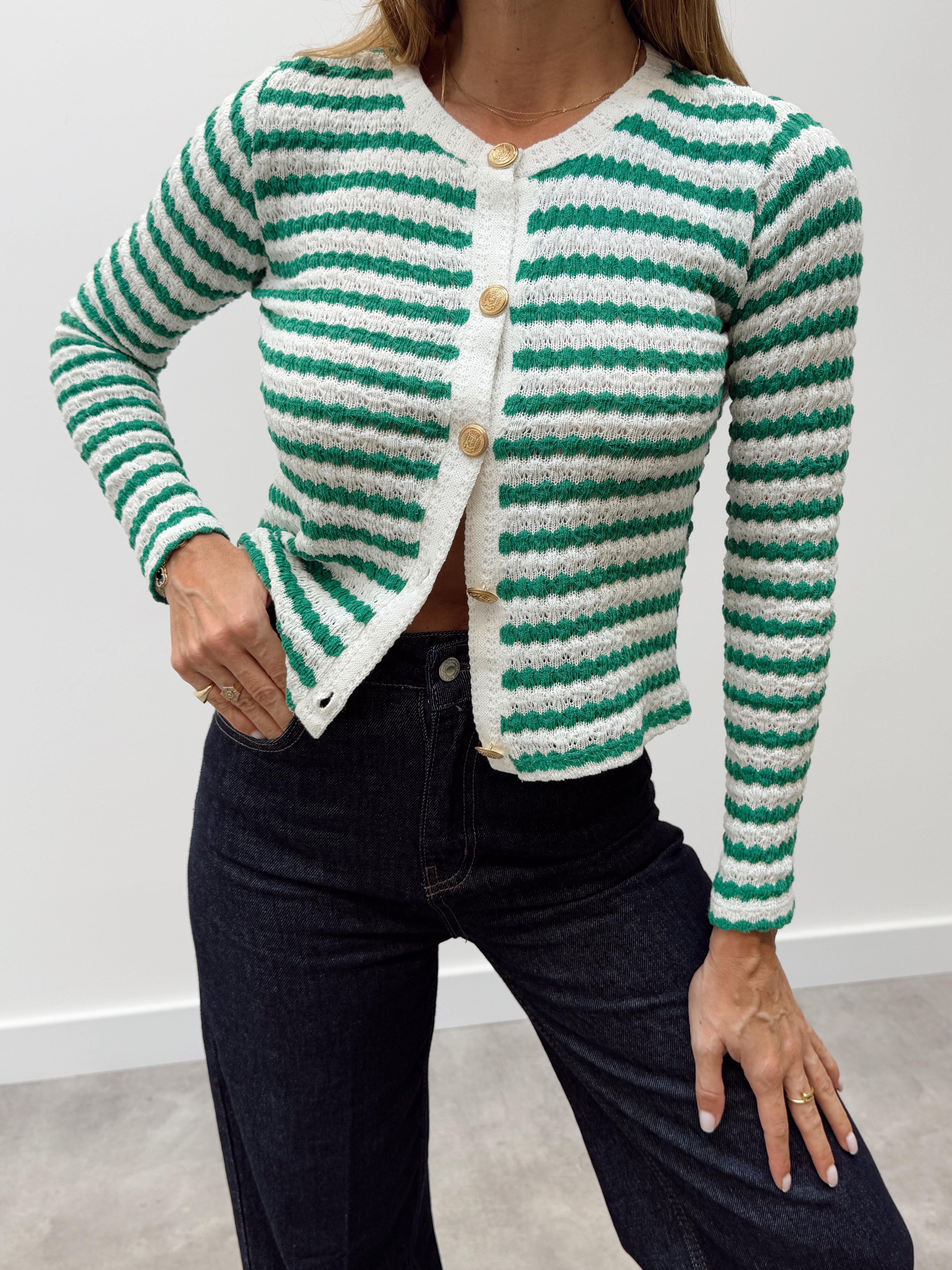 Kadın Gold Düğme Triko Yeşil Hırka