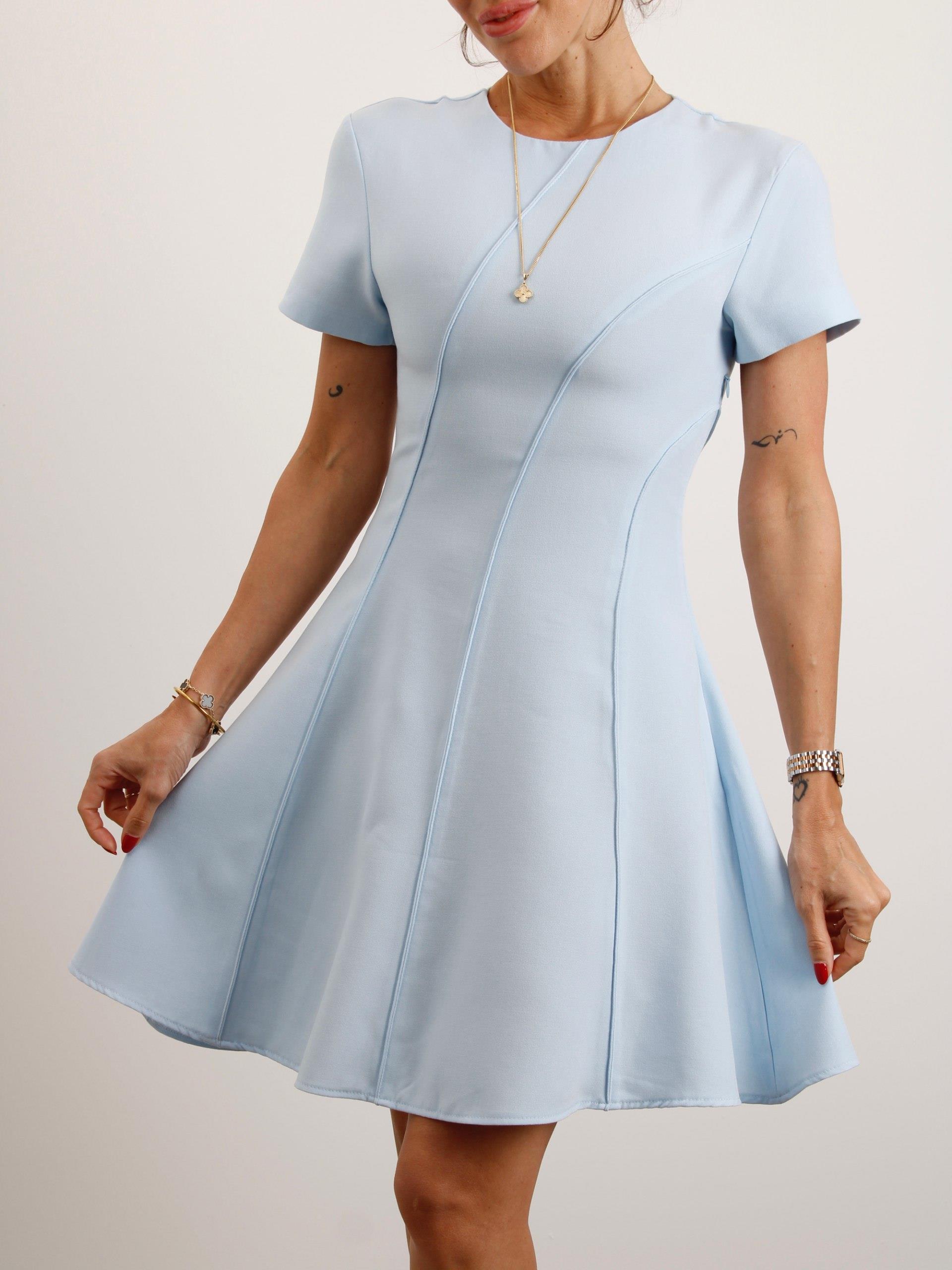 Kadın Kısa Kol Biyeli Mavi Çan Elbise