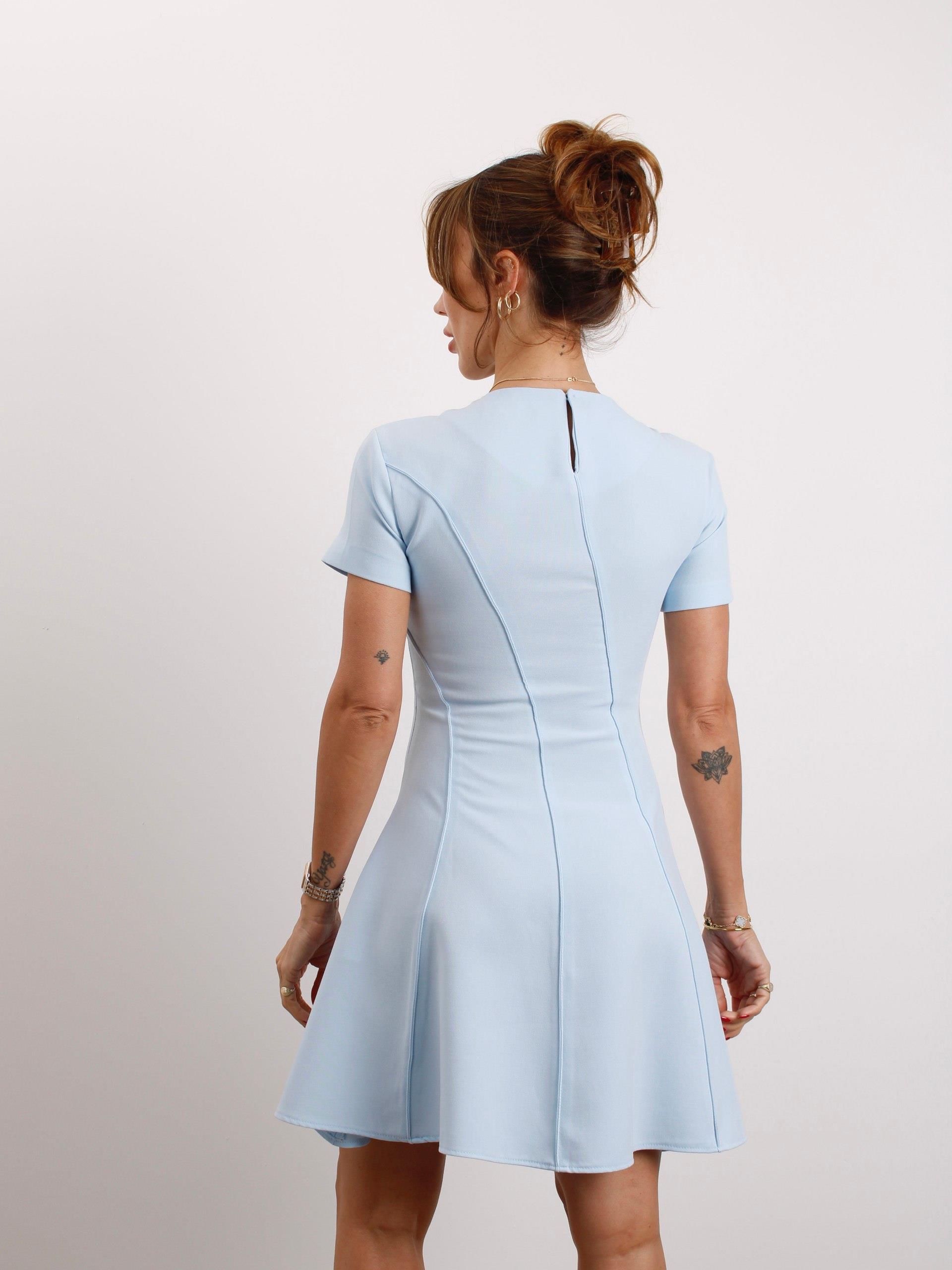 Kadın Kısa Kol Biyeli Mavi Çan Elbise