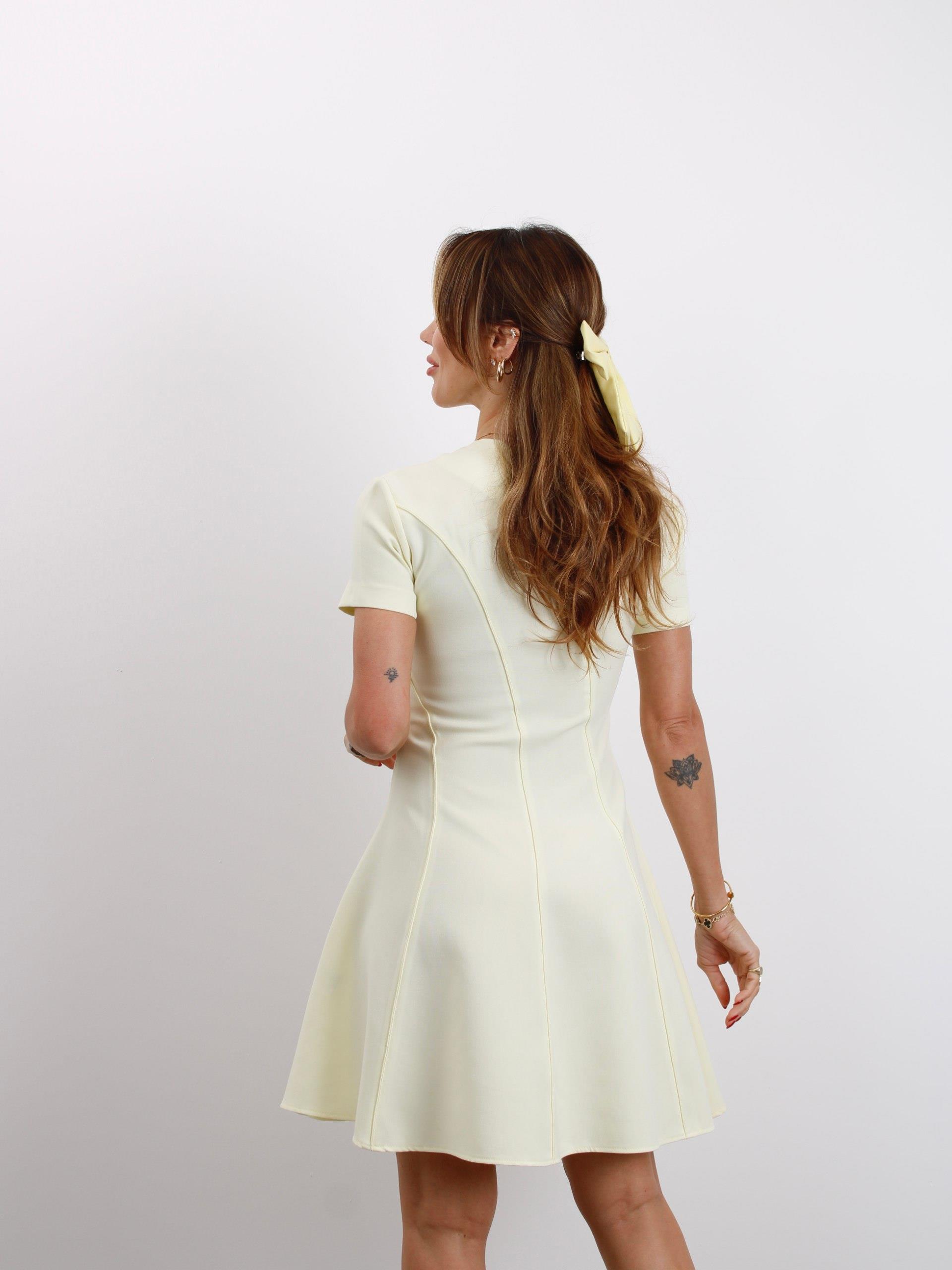 Kadın Kısa Kol Biyeli Sarı Çan Elbise