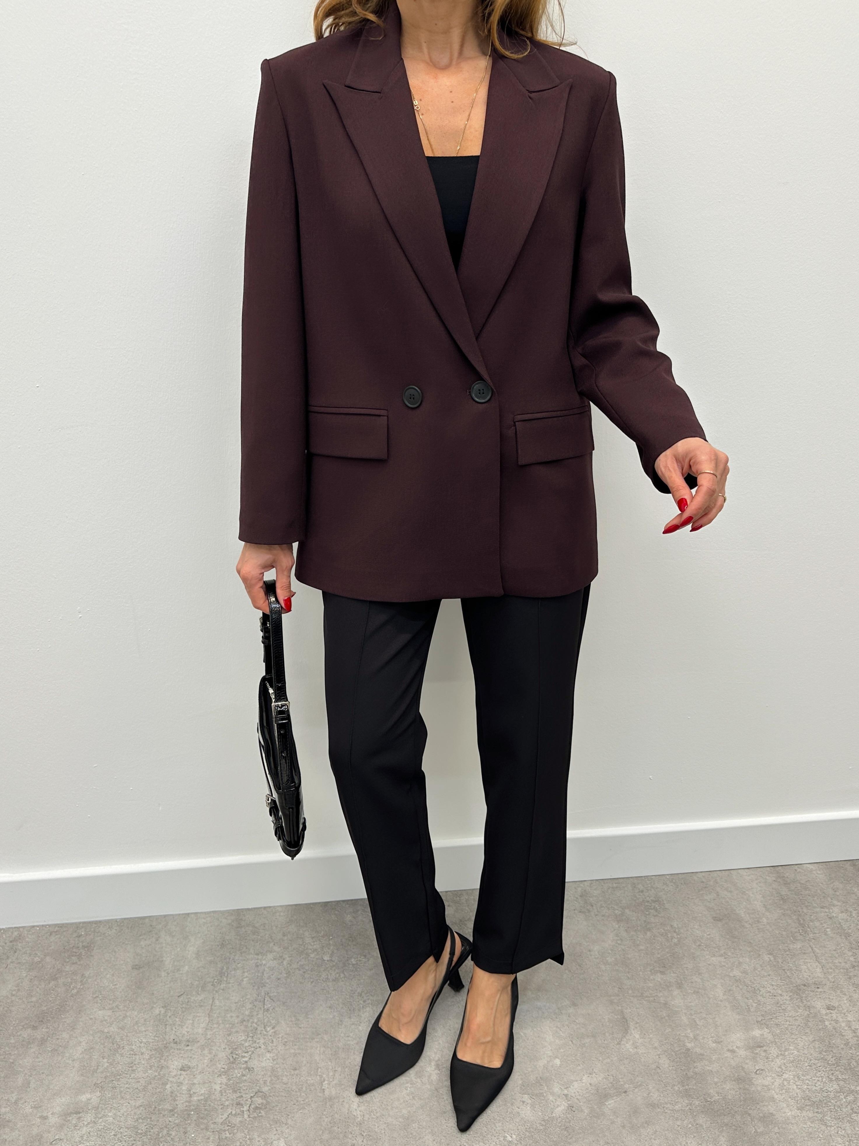 Kadın Poliviskon Kumaş Astarlı Mürdüm Blazer Ceket