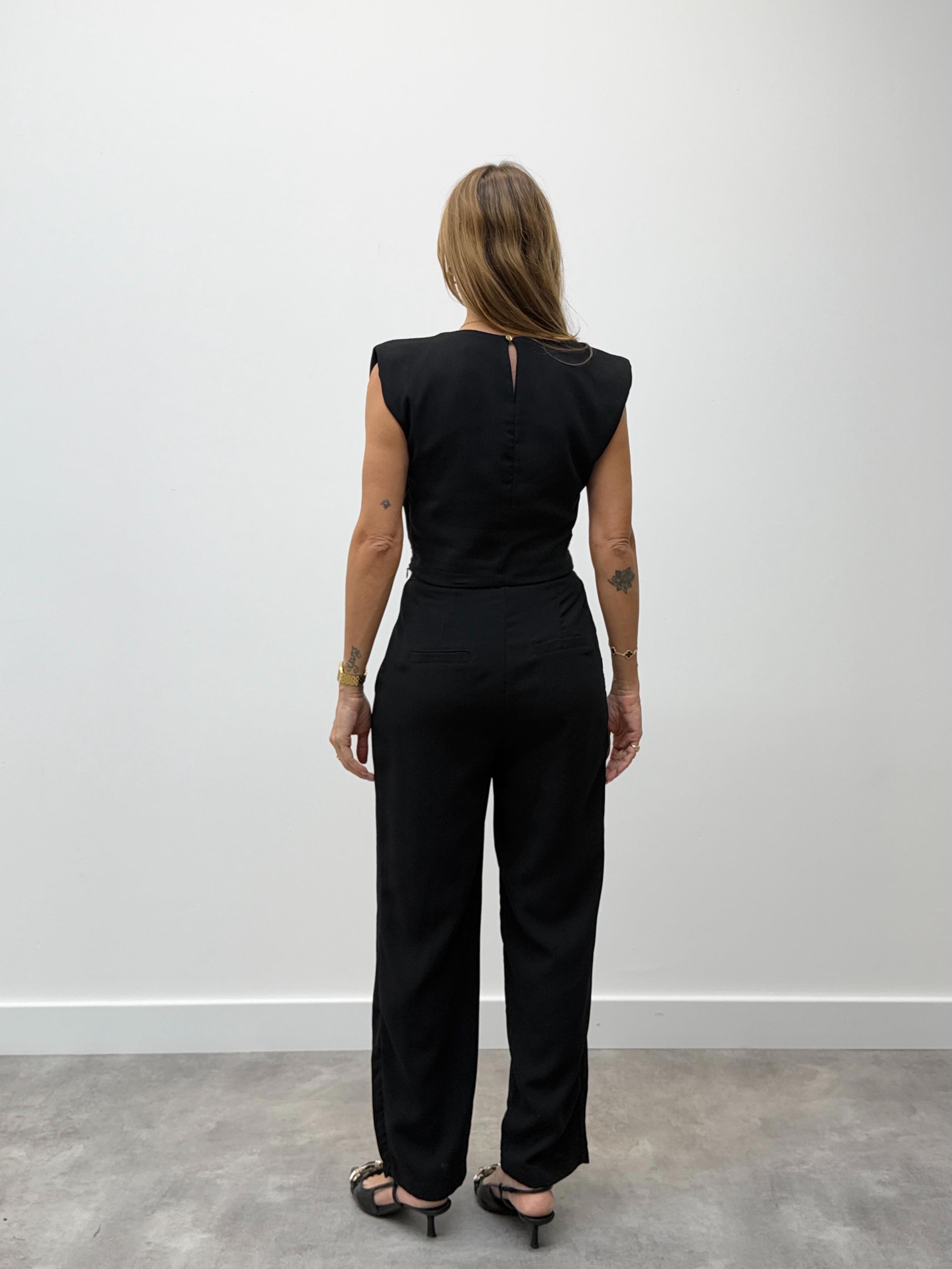 Kadın Vatkalı Drape Detay Alt Üst Siyah Pantolon Takım