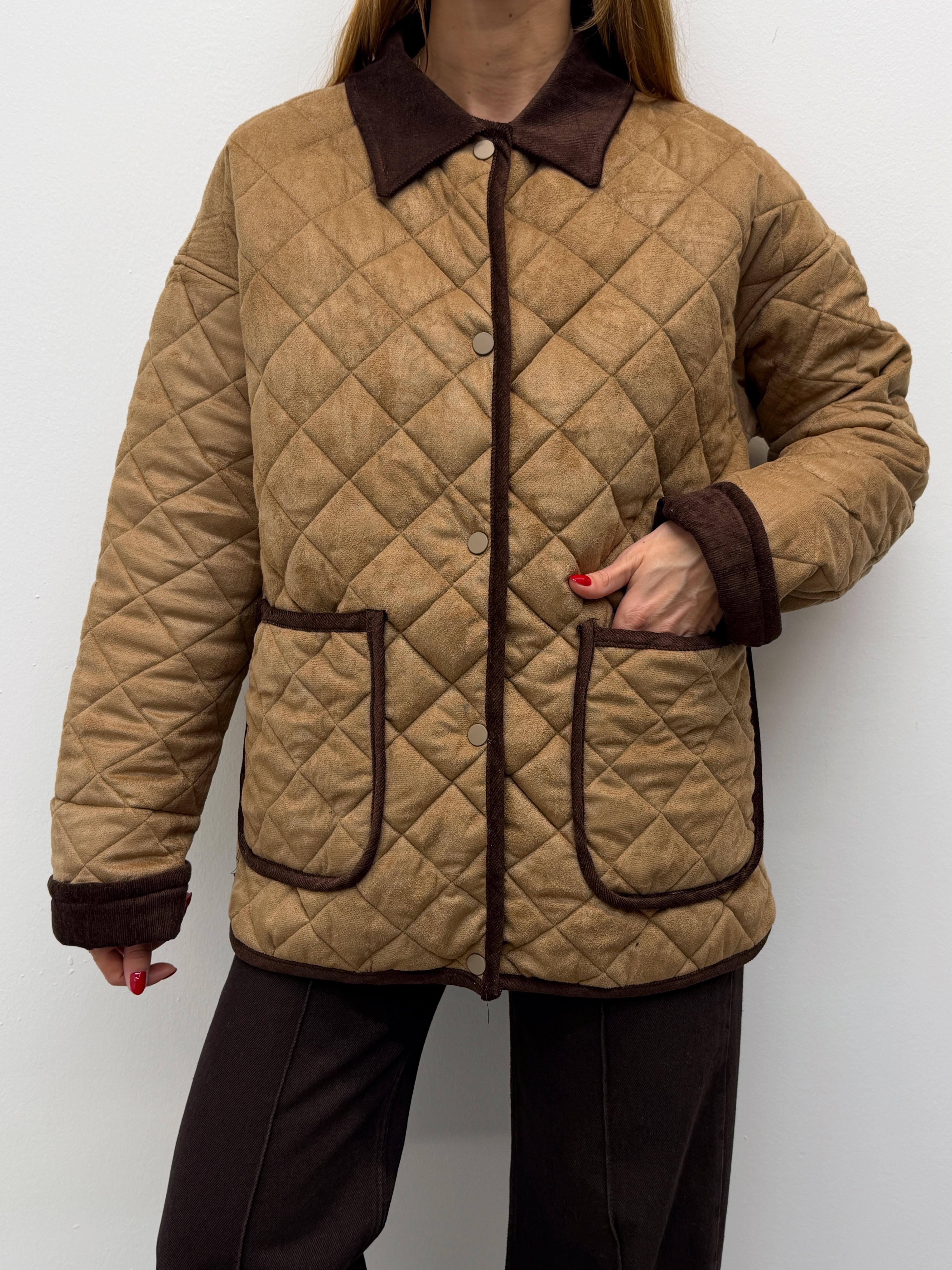 Kadın Vera Kadife Yakalı Krem Kapitone Mont