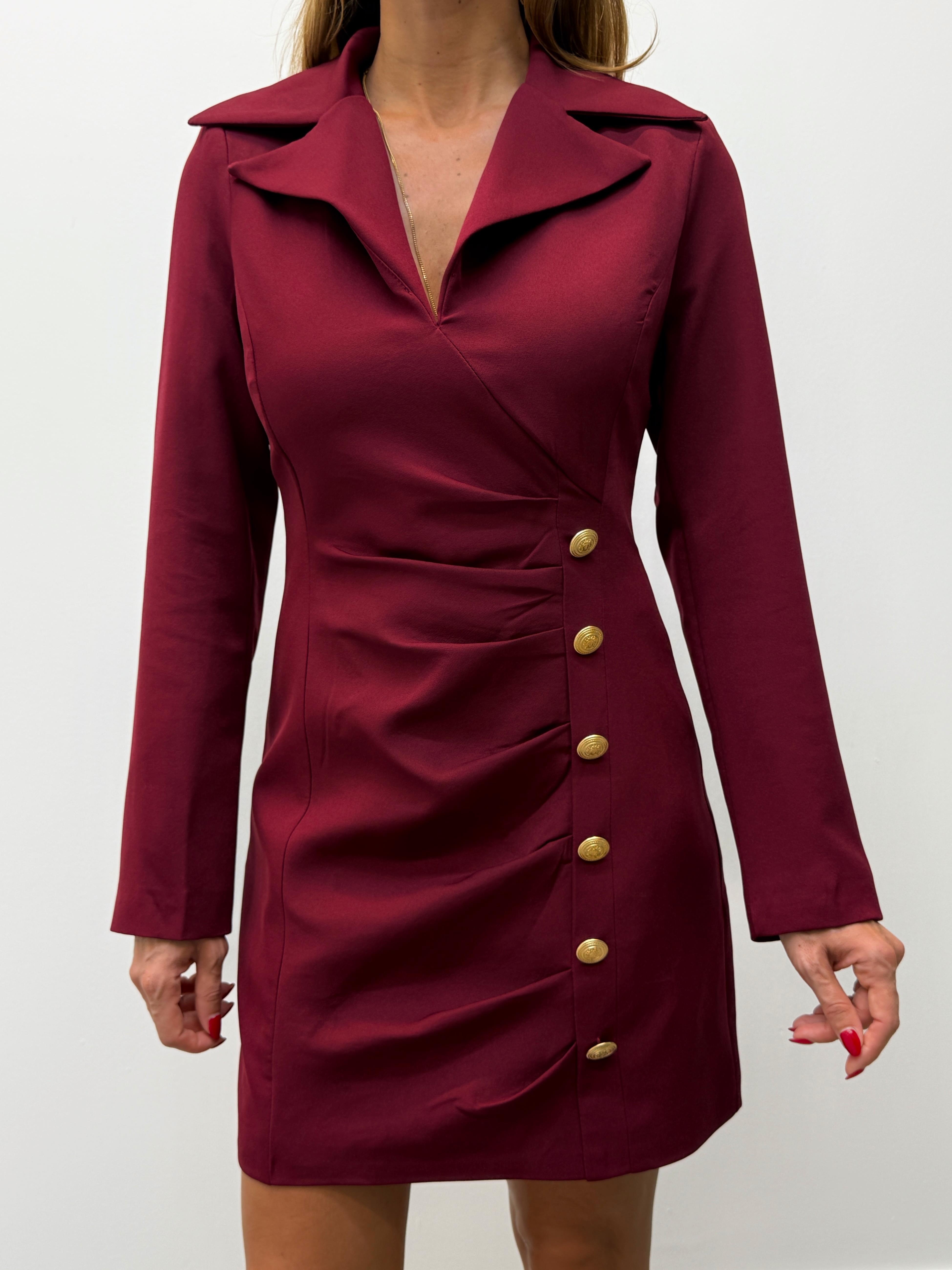 Kadın Yakalı Bordo Blazer Elbise