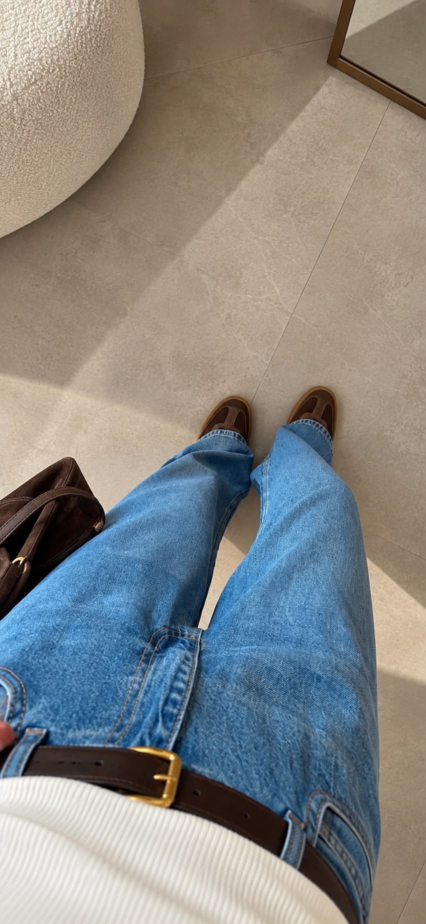 Maison Beli Lastikli Dökümlü Mavi Pantolon 