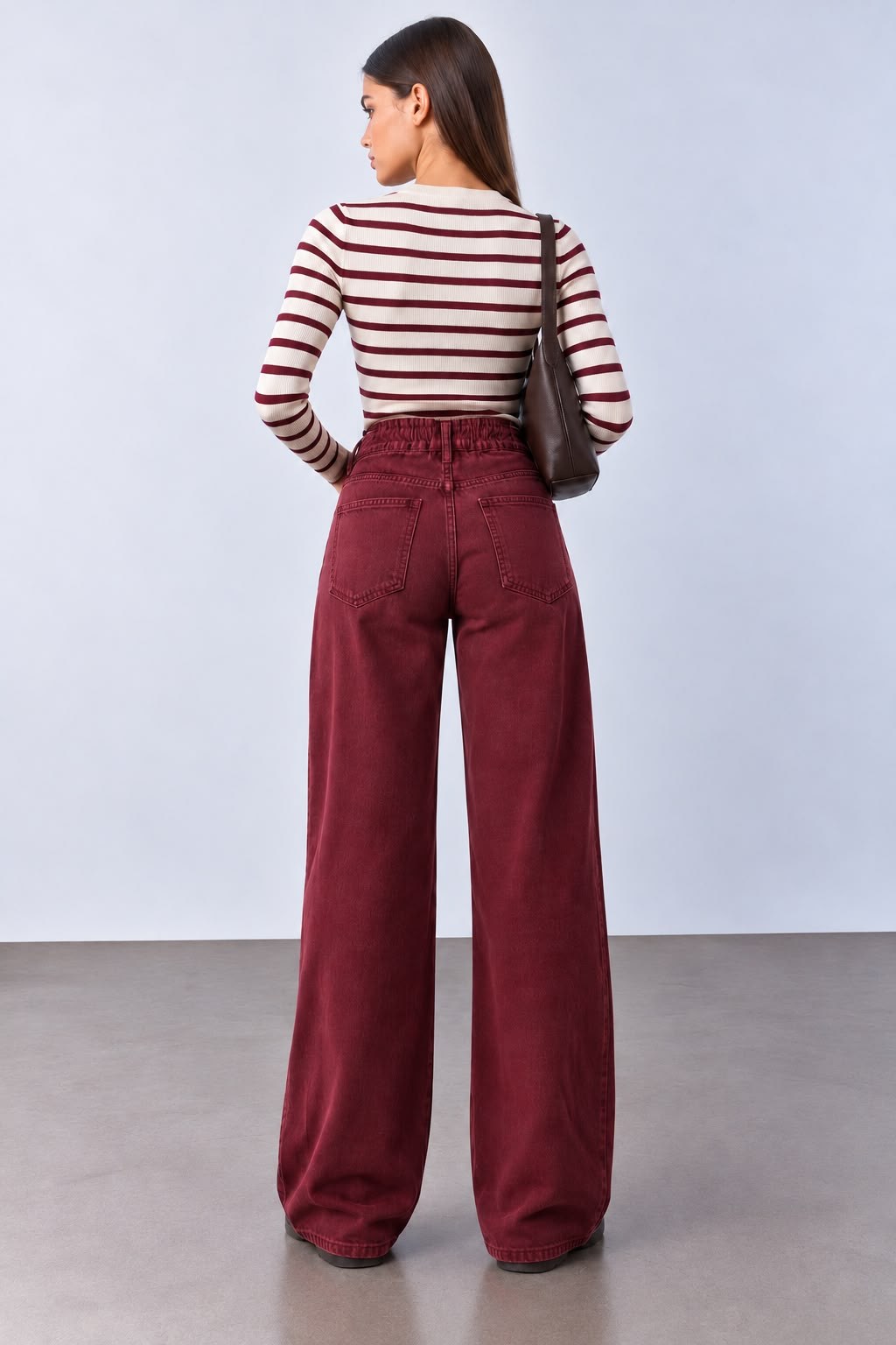 Maison Beli Lastikli Dökümlü Mürdüm Pantolon 