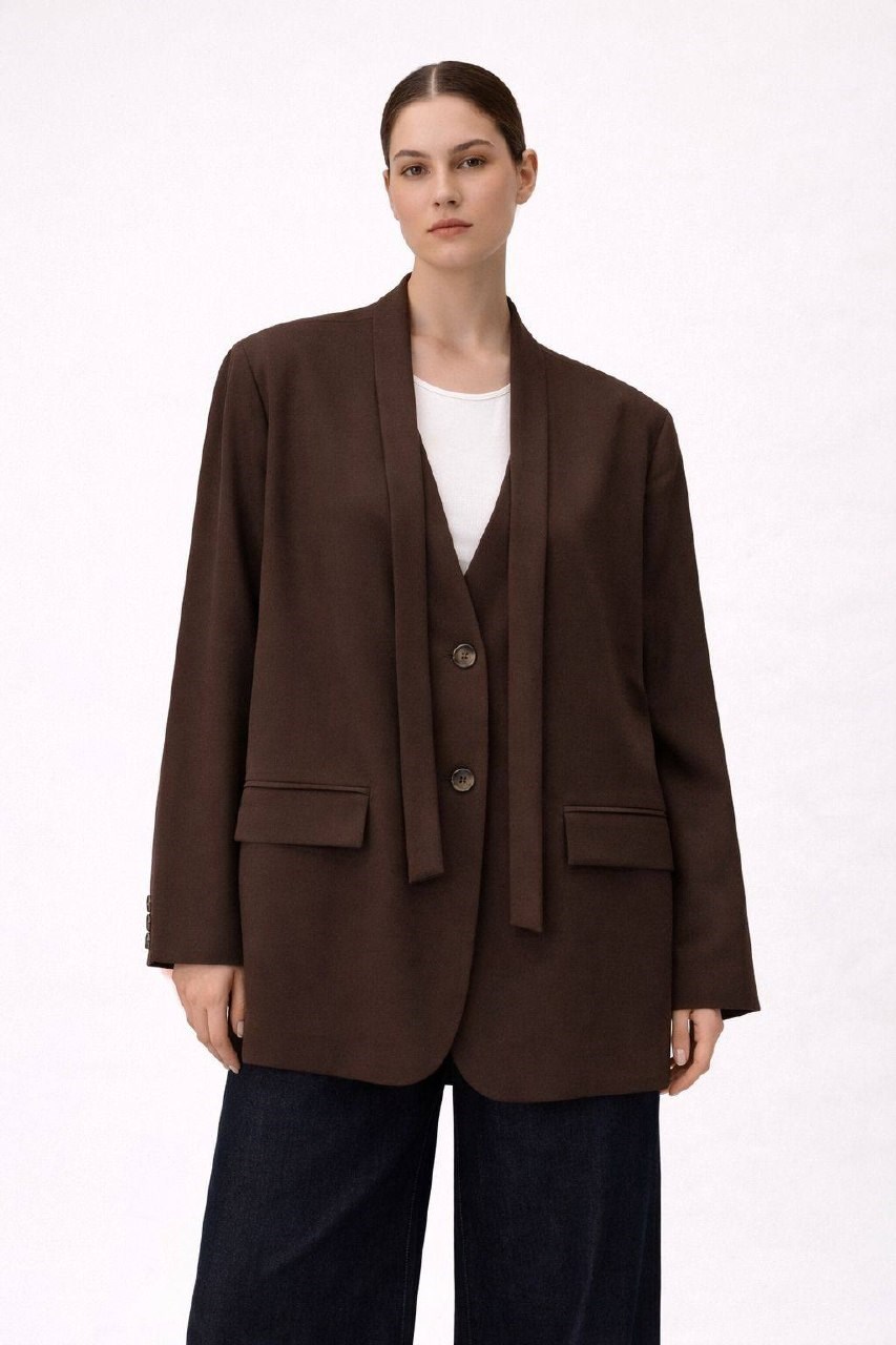 Noir Şal Yaka Dökümlü Kahve Blazer Ceket