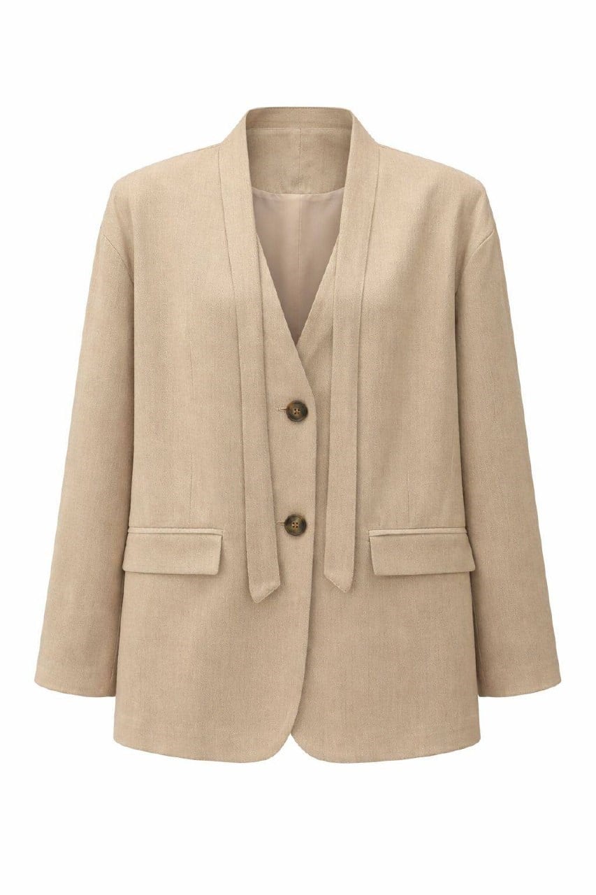 Noir Şal Yaka Dökümlü Krem Blazer Ceket