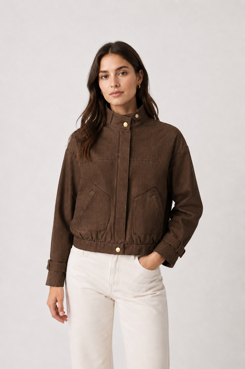 Premium Crop Denim Kahve Ceket 