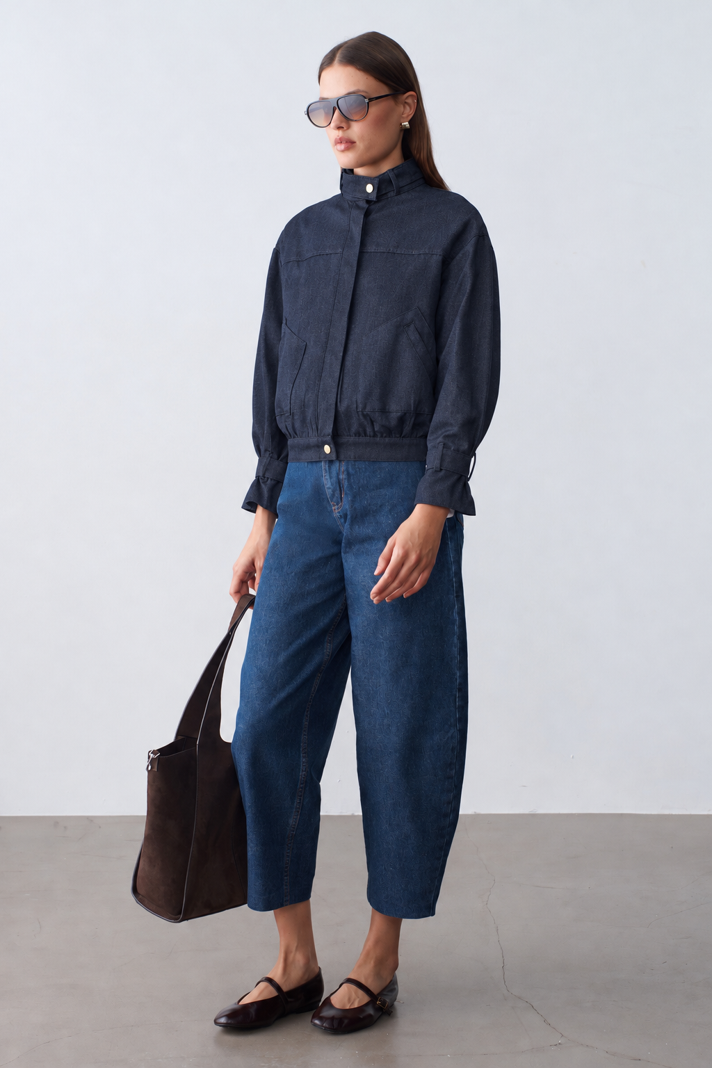 Premium Crop Denim Mavi Ceket 