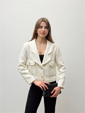 Ekru Yün Karışımlı Tüvit Ceket