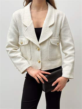 Ekru Yün Karışımlı Tüvit Ceket