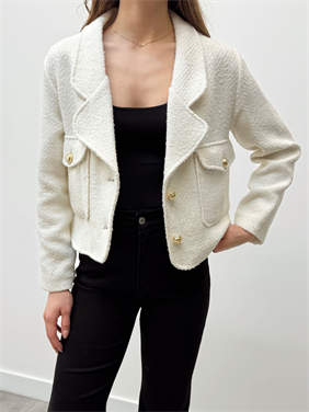 Ekru Yün Karışımlı Tüvit Ceket