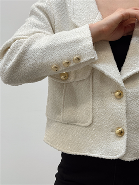 Ekru Yün Karışımlı Tüvit Ceket