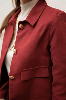 Elan Gold Düğme Detaylı Süet Bordo Ceket