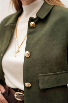 Elan Gold Düğme Detaylı Süet Haki Ceket