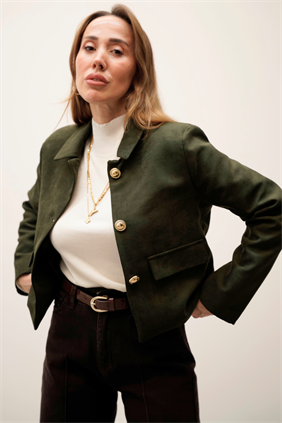 Elan Gold Düğme Detaylı Süet Haki Ceket