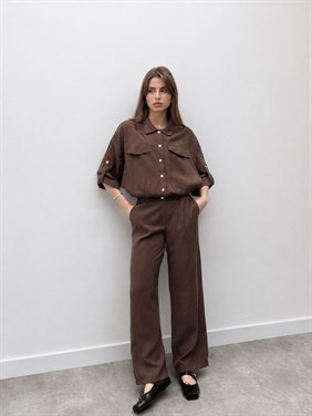 Elara Ceket Pantolon Kahve Takım