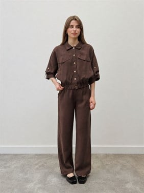 Elara Ceket Pantolon Kahve Takım